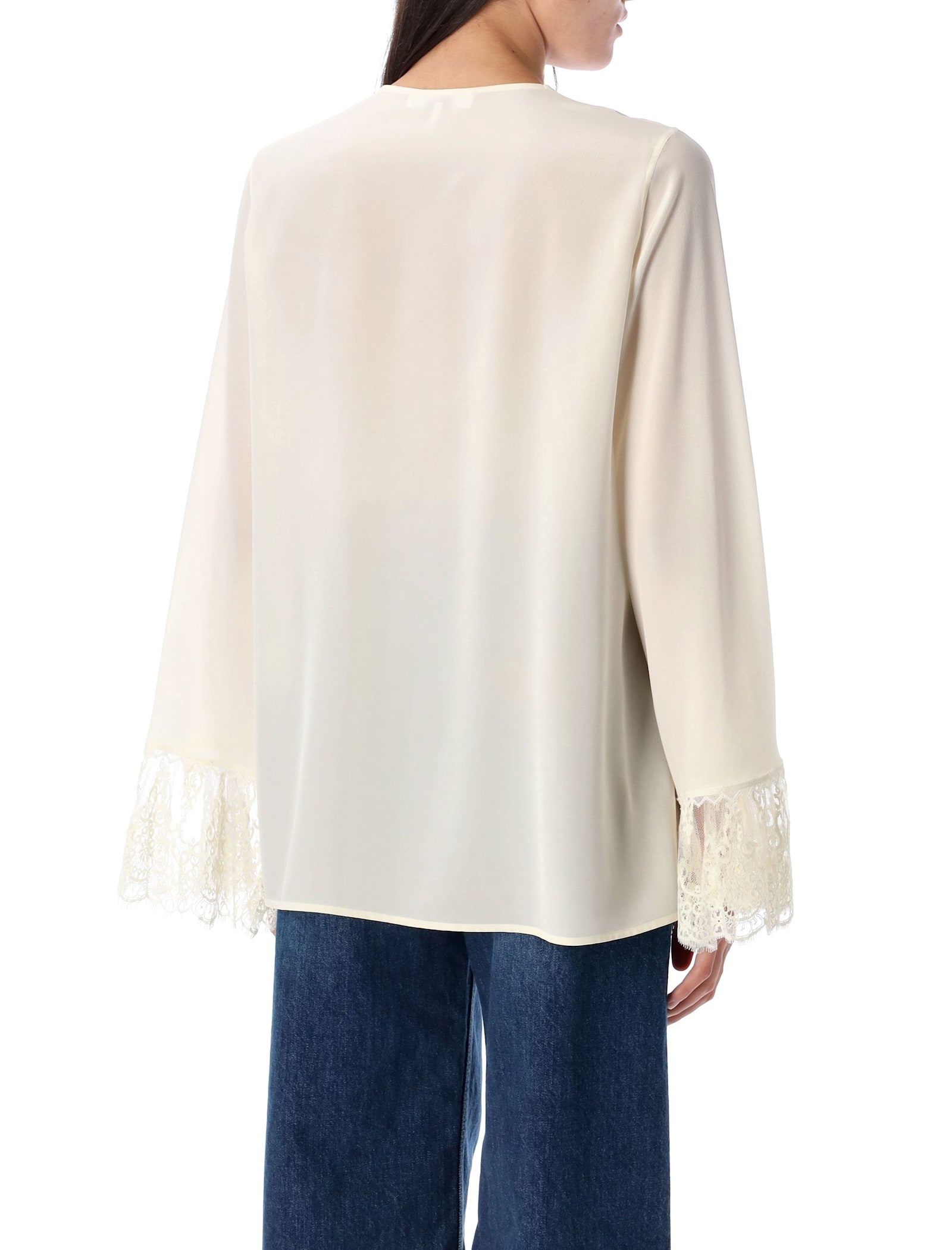 Shop Chloé Blouse Lace Detail Sleeve In Cocunt Milk