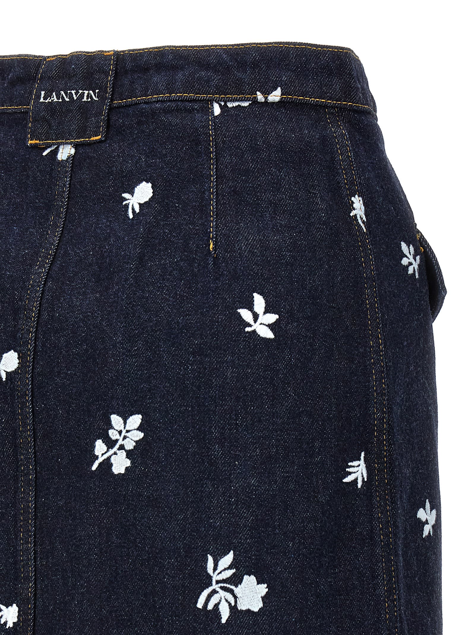 Shop Lanvin All-over Embroidery Skirt In Navy Blue