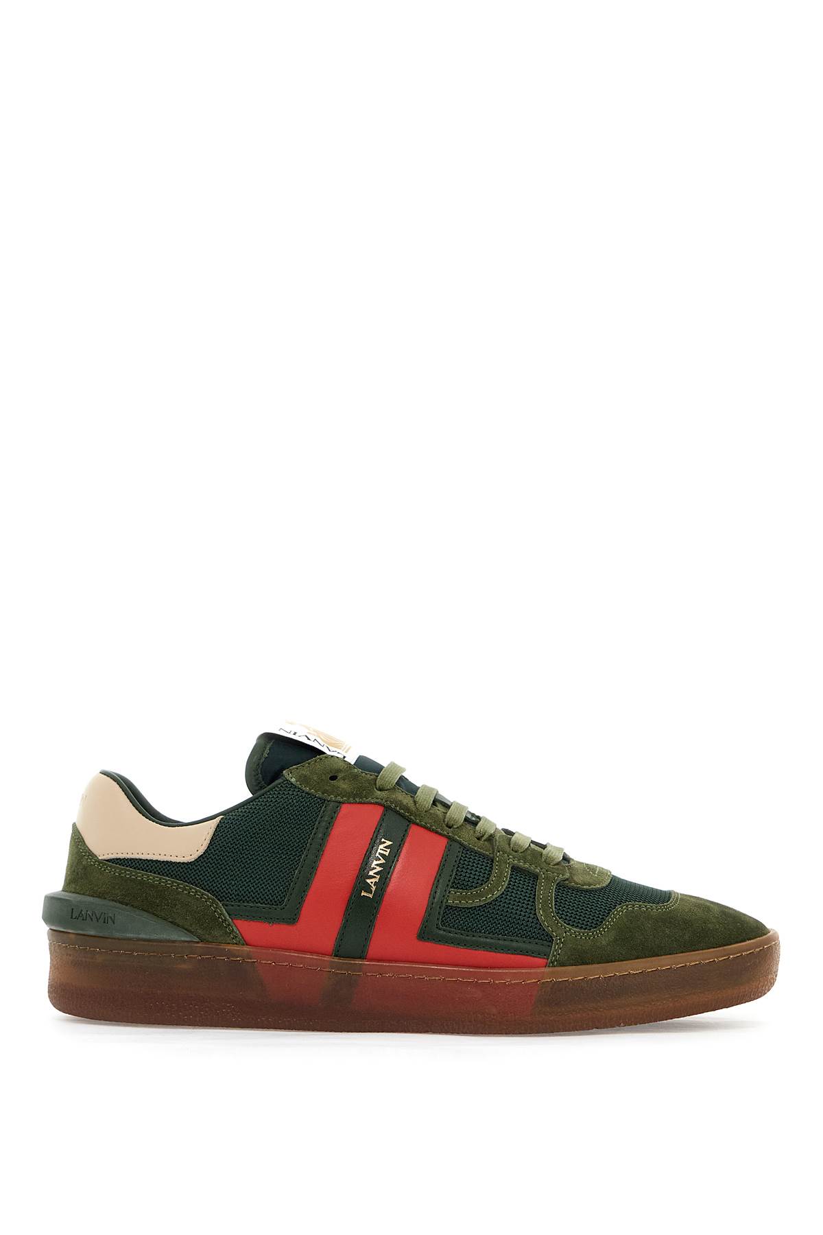 Shop Lanvin Mesh And Leather Clay Sneakers With In Vert/rouge (green)