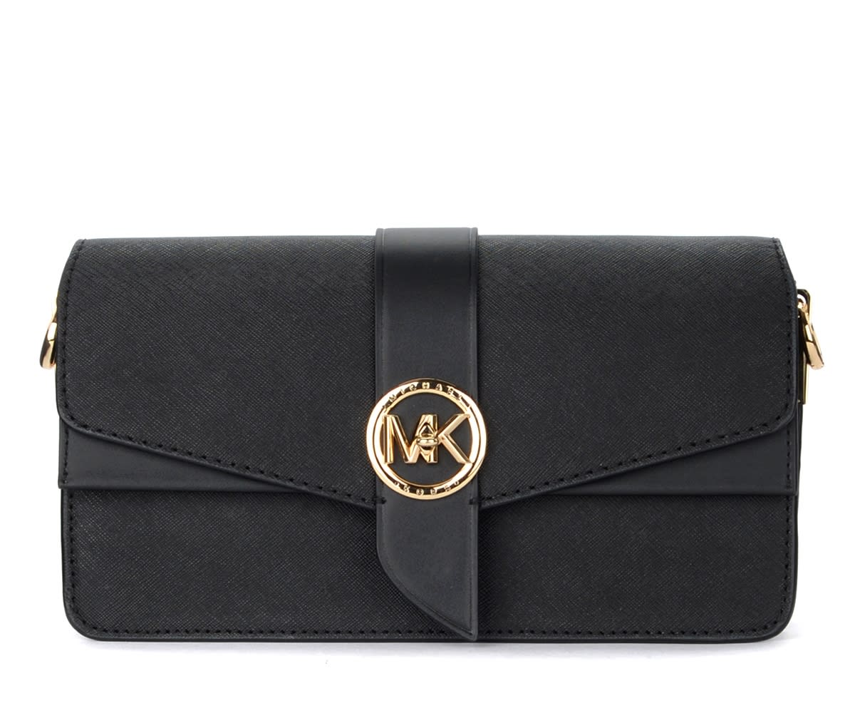 Michael Kors Greenwich Medium Shoulder Bag In Black Leather