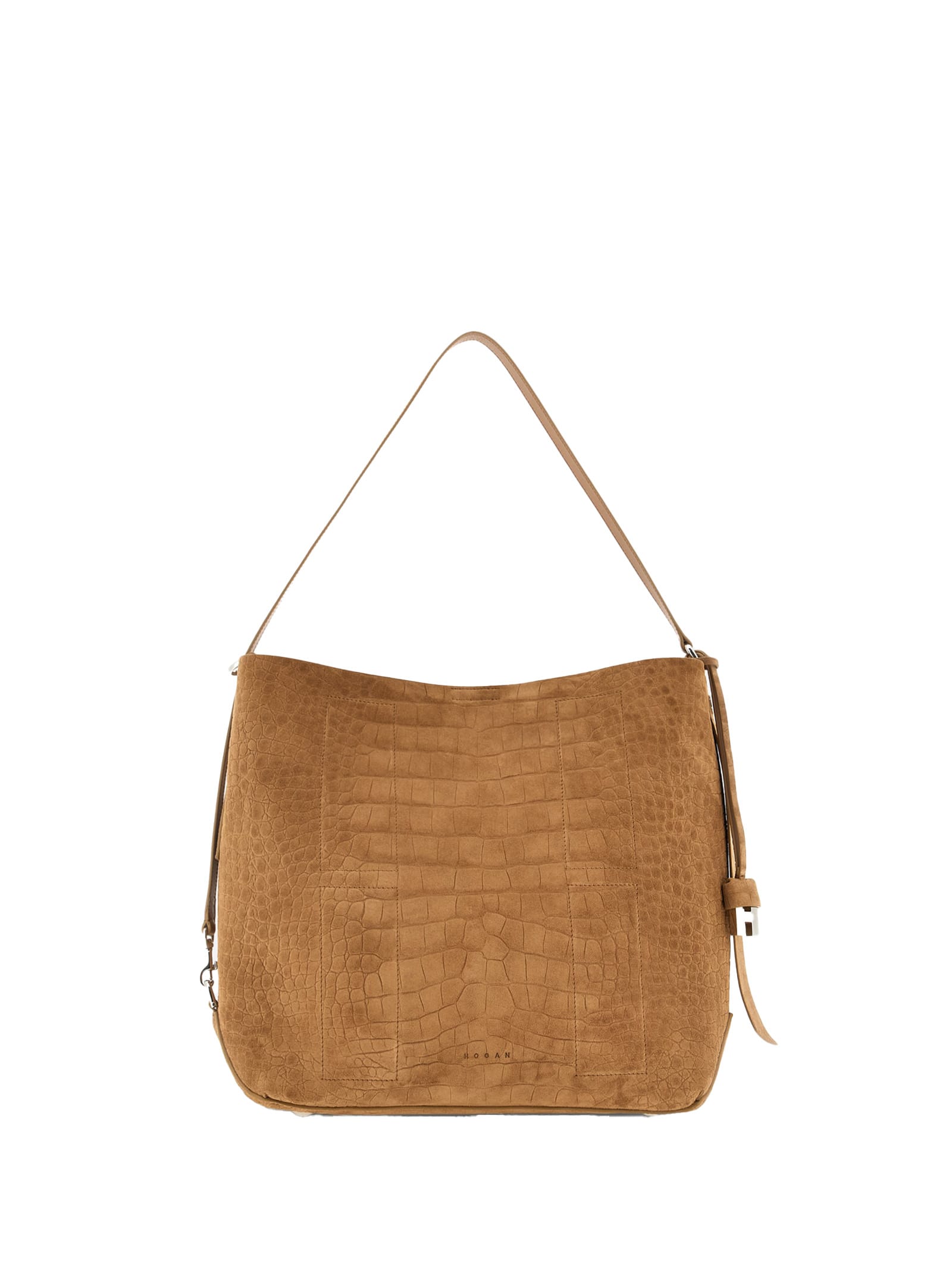Hogan Suede Hobo Tote Adjustable Shoulder Strap In Brown
