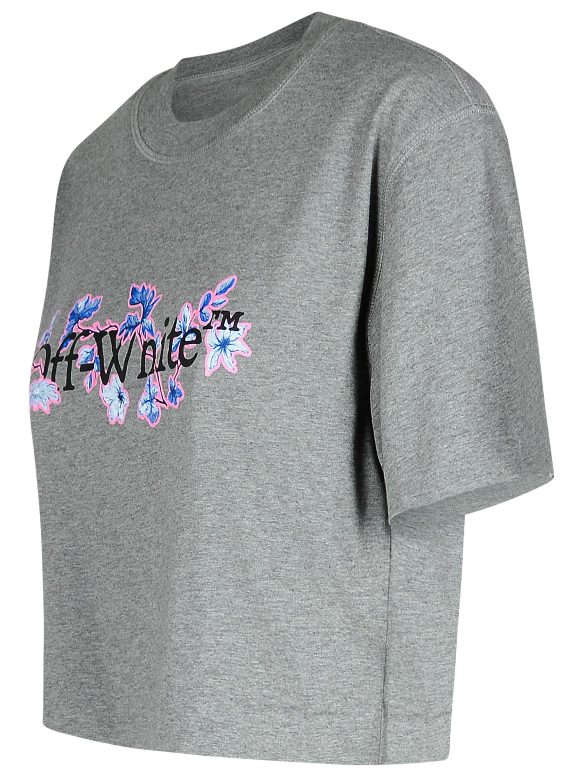 Shop Off-white Flower Grey Cotton Crop T-shirt