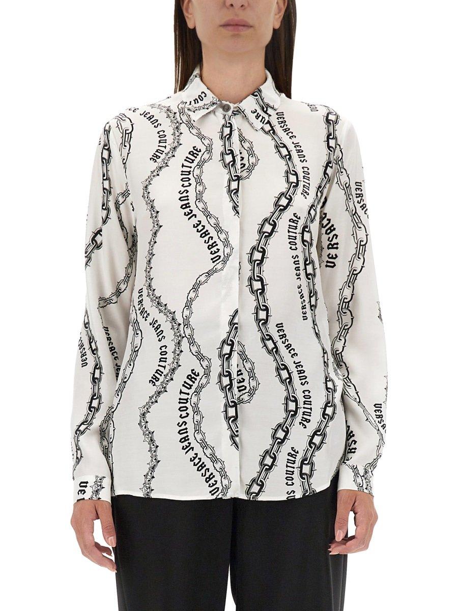 Shop Versace Jeans Couture Chain Couture-print Long-sleeved Shirt In White