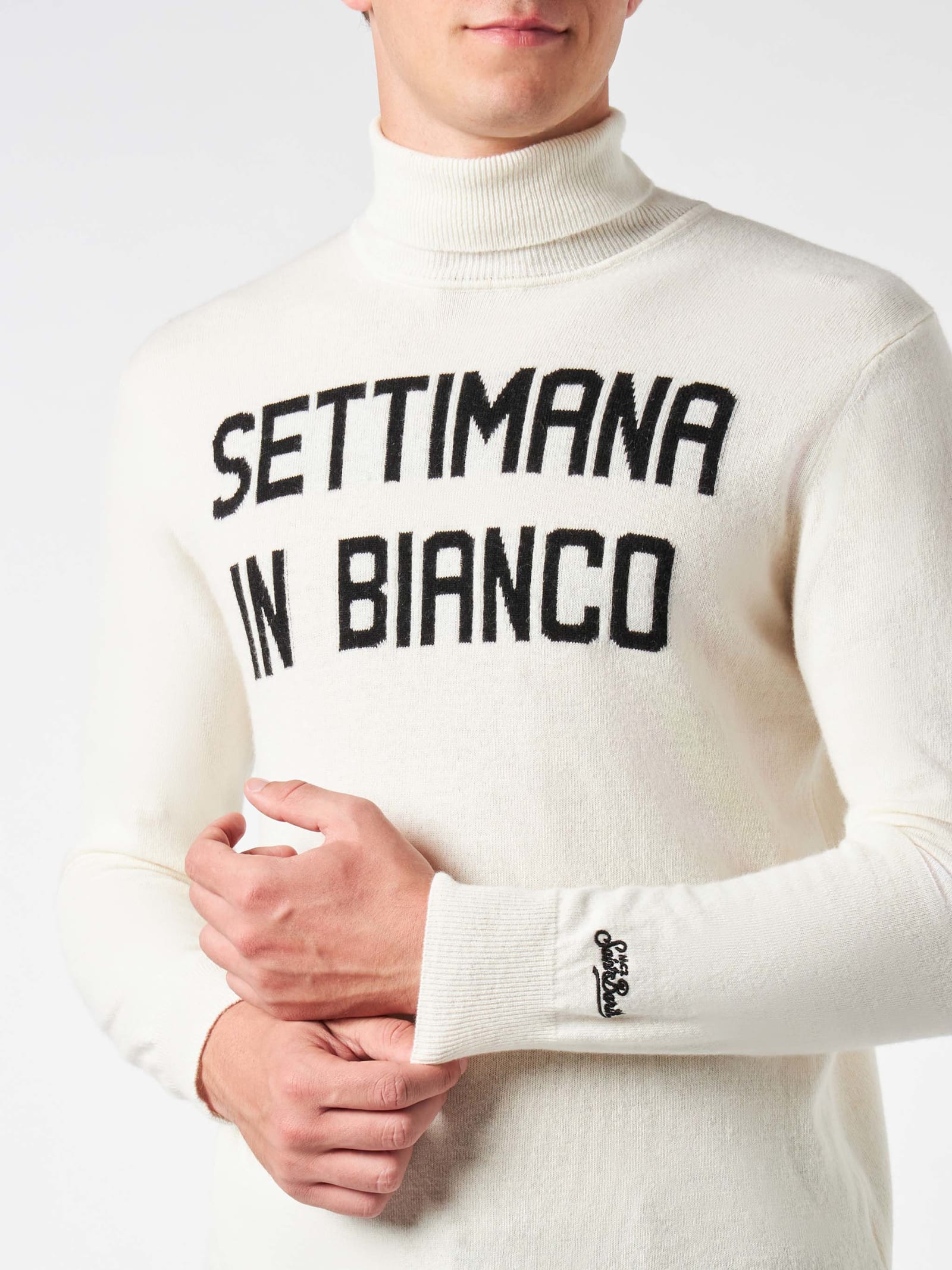 Mc2 Saint Barth Wool And Cashmere Blend Turtleneck Sweater Settimana In Bianco In White