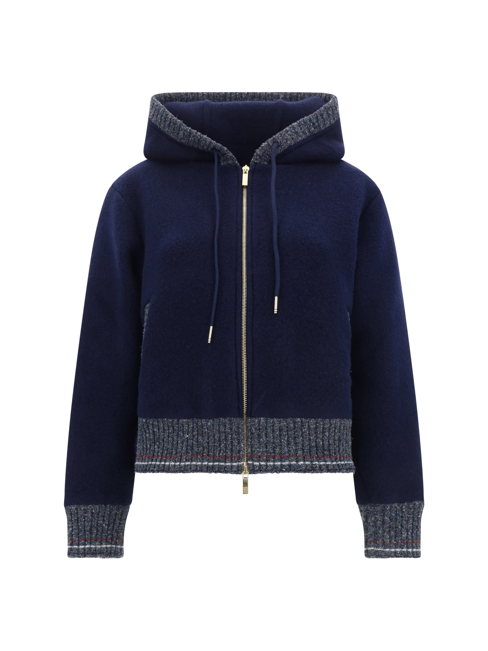 Shop Thom Browne Hooded Cardigan In Navy