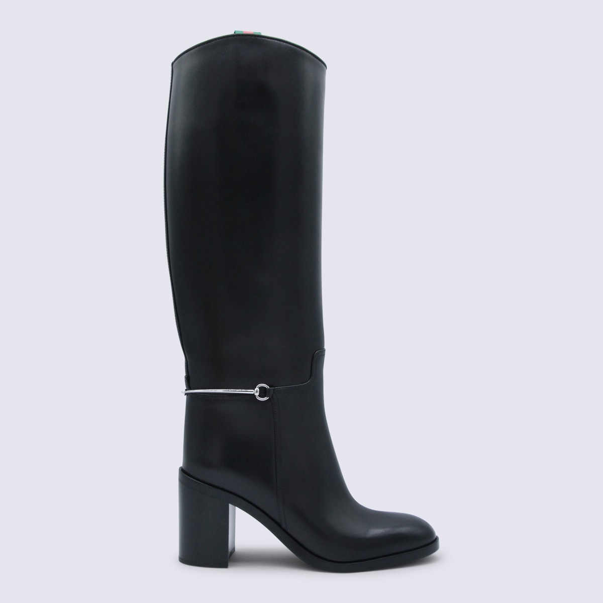 Gucci Women Black Boots With Side Clamp And Web Detail In Leather Woman In Black