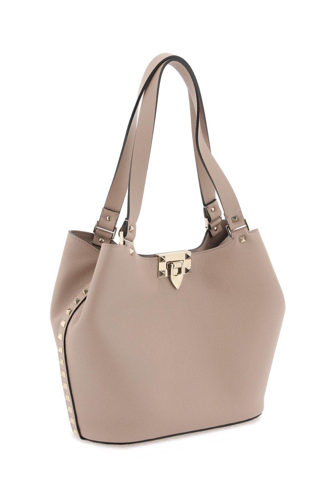 Shop Valentino Garavani Rockstud Tote Bag In Powder