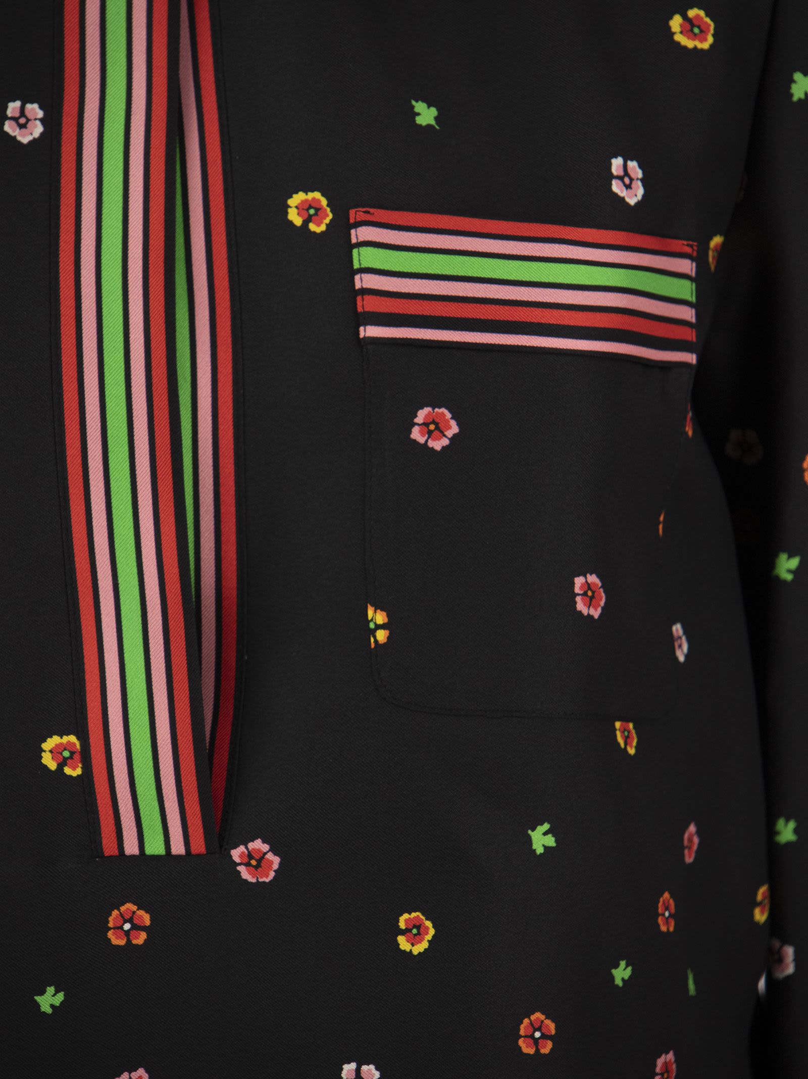 Shop Red Valentino Printed Silk Top Flowers And Stripes In Black