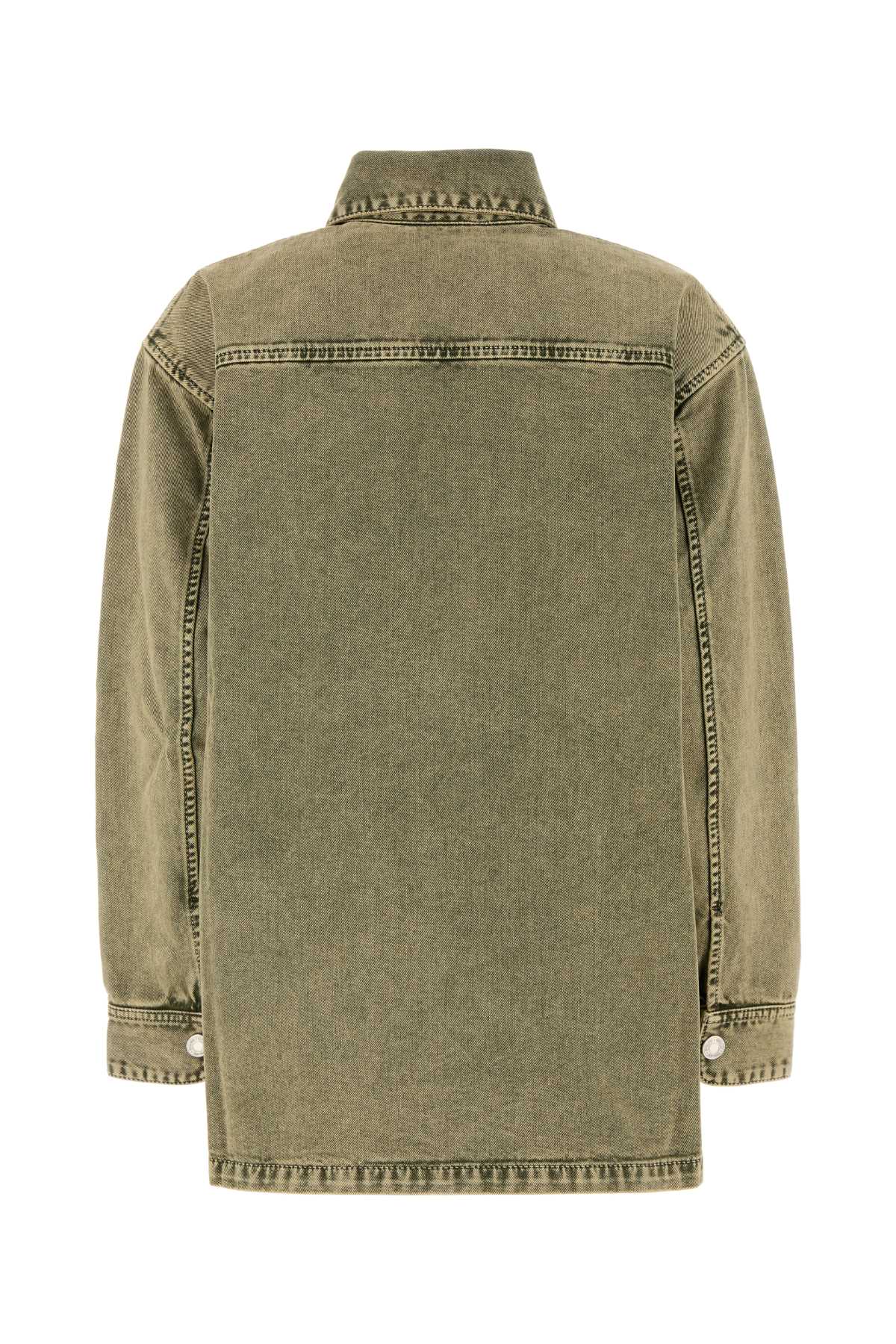 Ami Alexandre Mattiussi Army Green Denim Oversize Shirt In Laurel