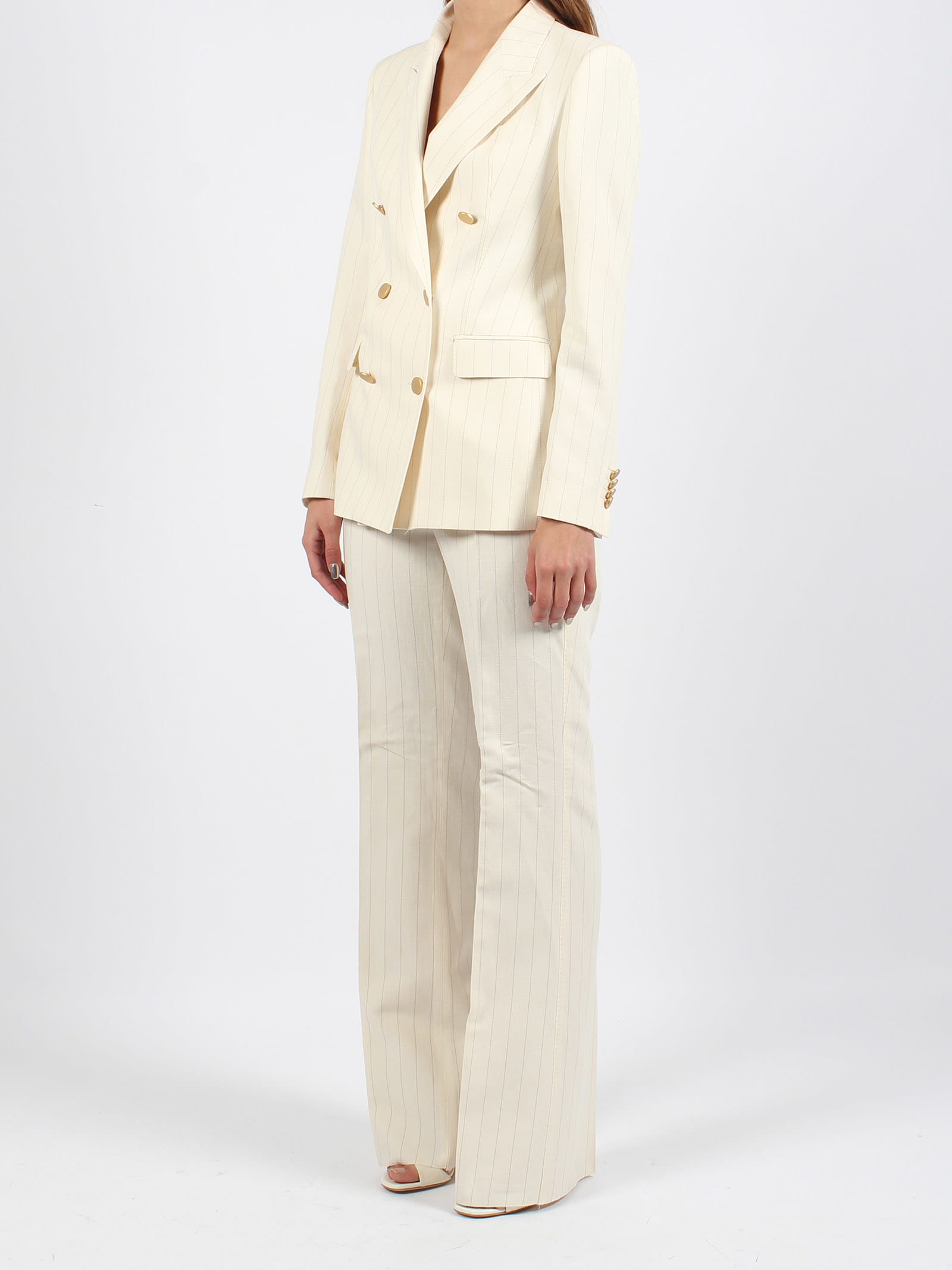 Shop Tagliatore Striped Double-breasted Suit In White