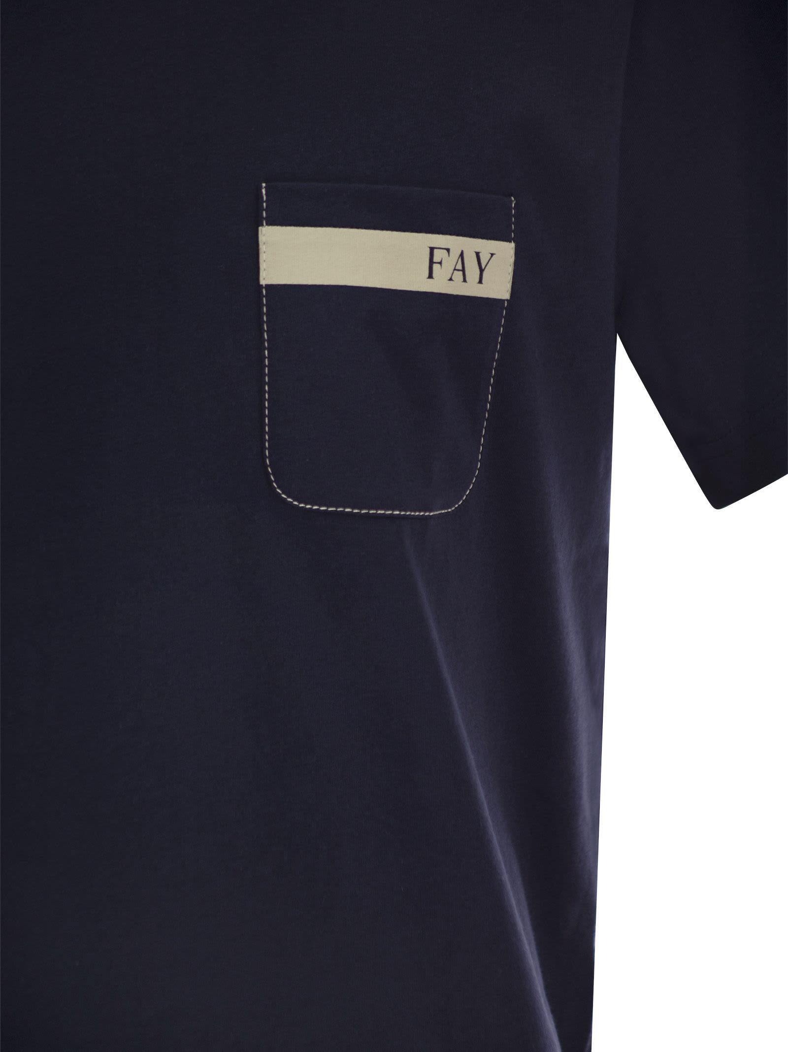 Shop Fay Cotton T-shirt With Pocket In Navy Blue