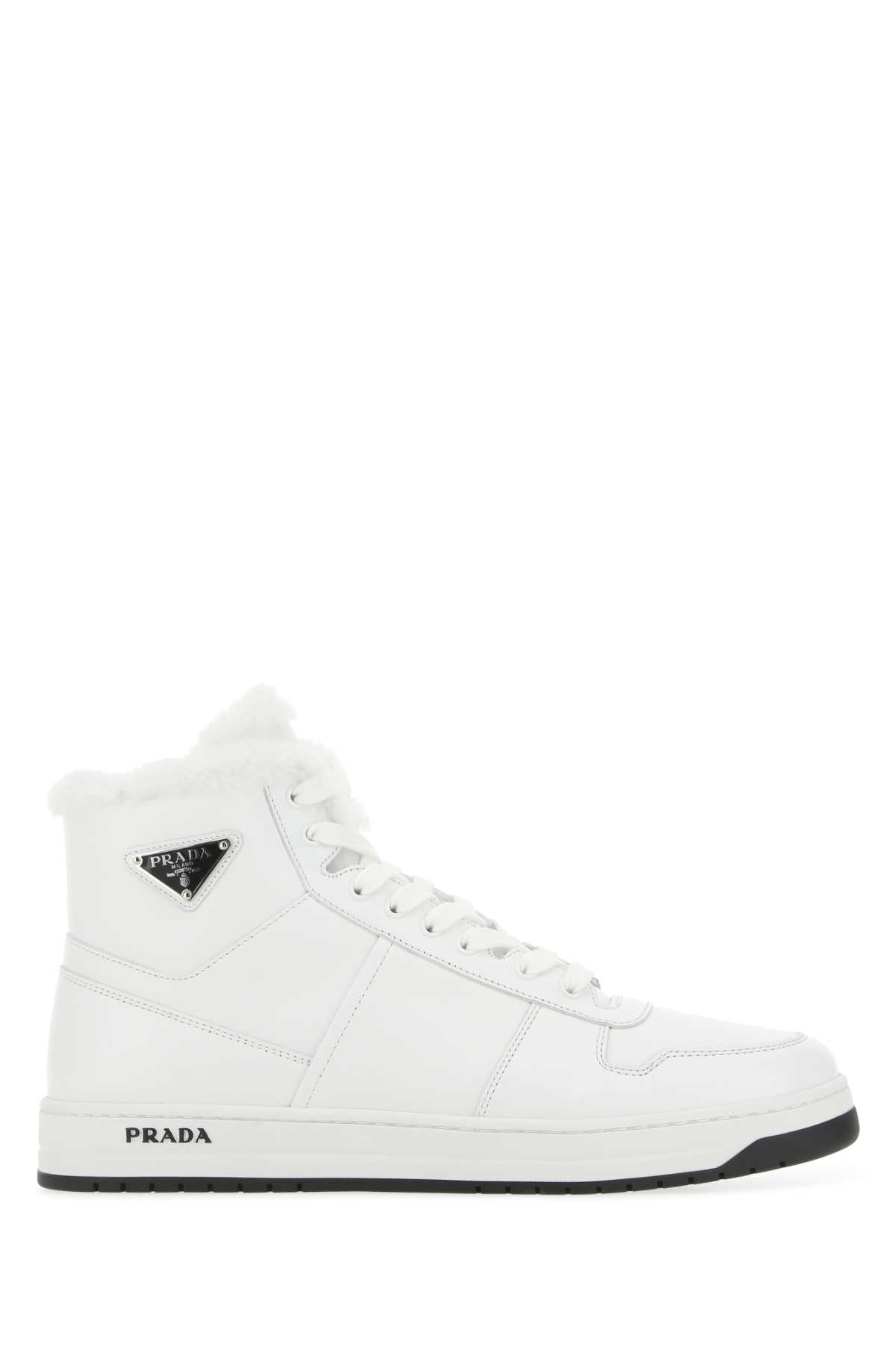 Shop Prada White Leather Sneakers In F0009