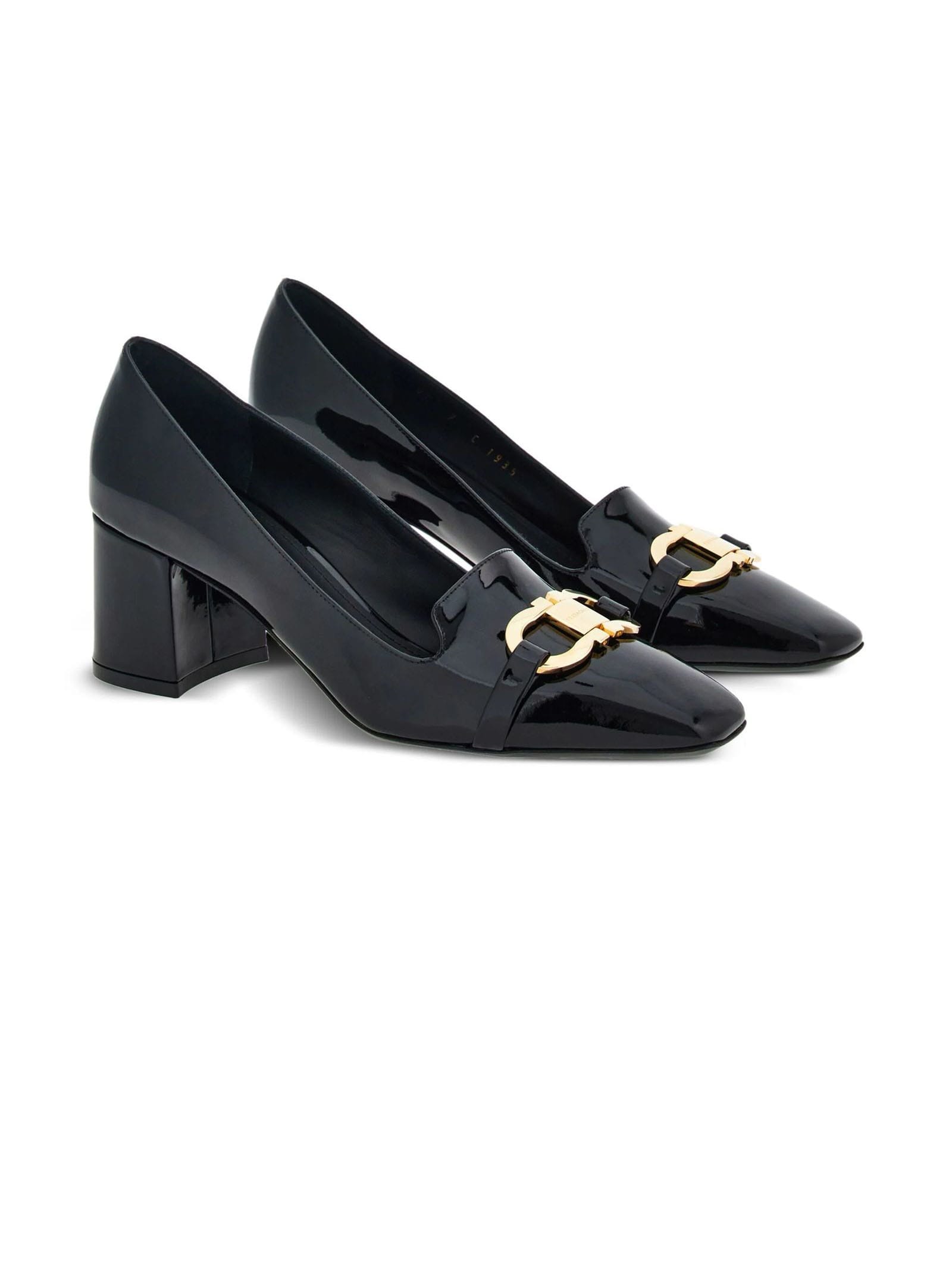 Shop Ferragamo Black Patent Lambskin Pumps