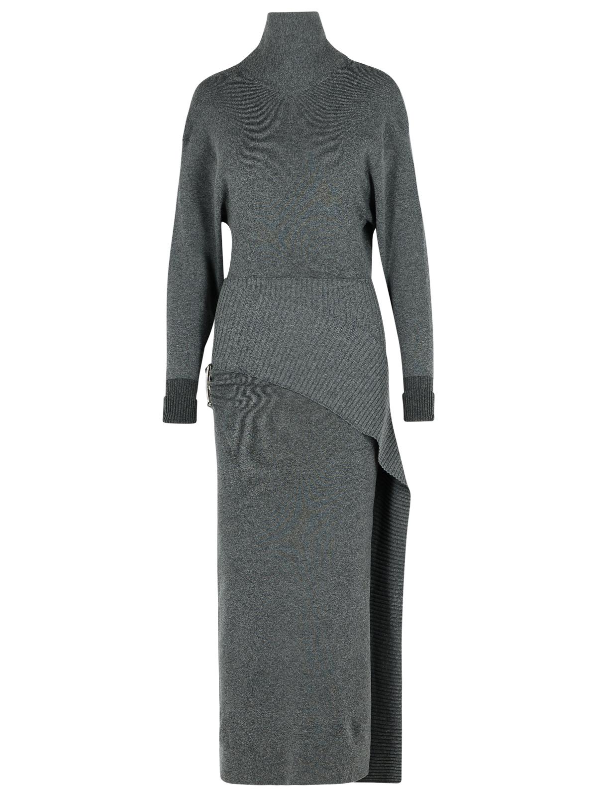 Lanvin Knee Length Dress With Turtleneck And Side Slit In Gray