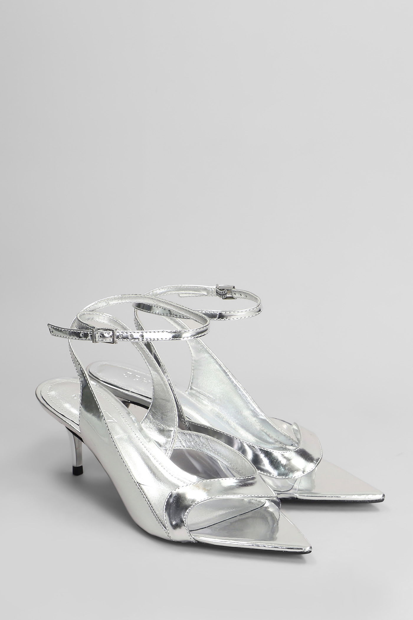 Shop Schutz Ruber Mid Sandals In Silver Leather