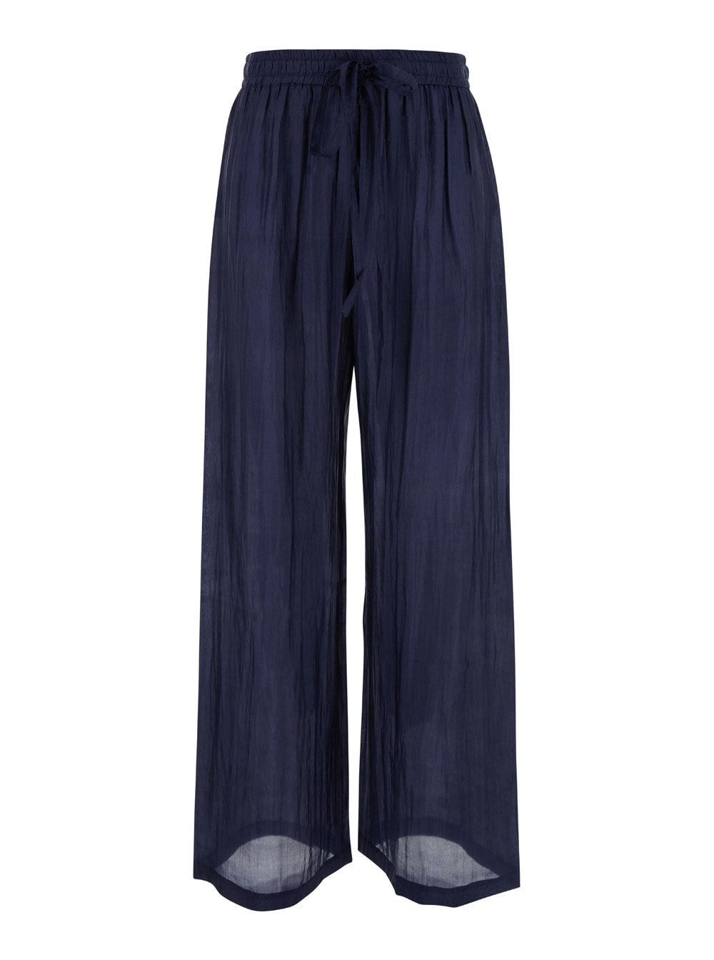 Blue Palazzo Pants With Drawstring In Silk Woman