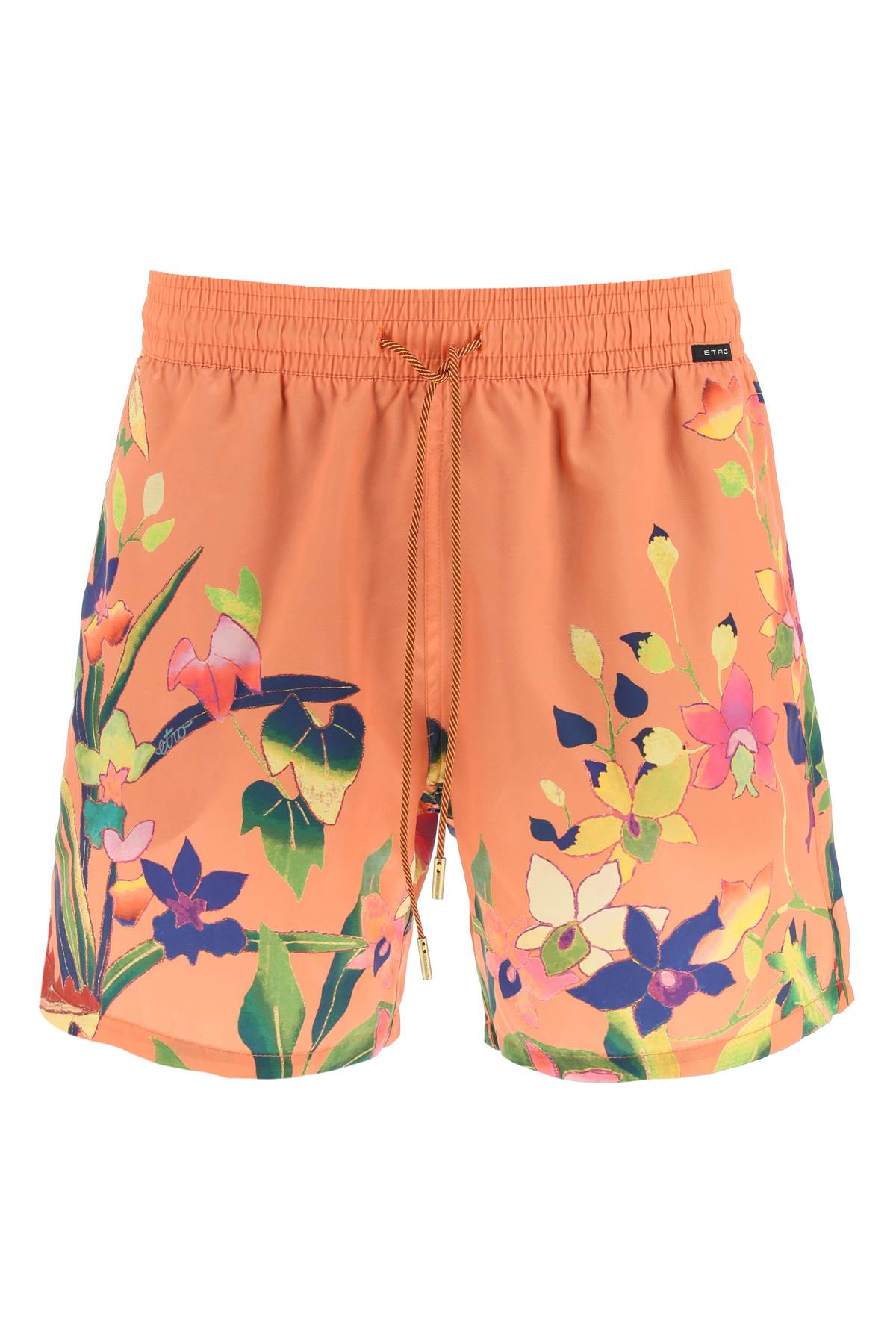Shop Etro Floral Print Swimtrunks In Arancio (orange)