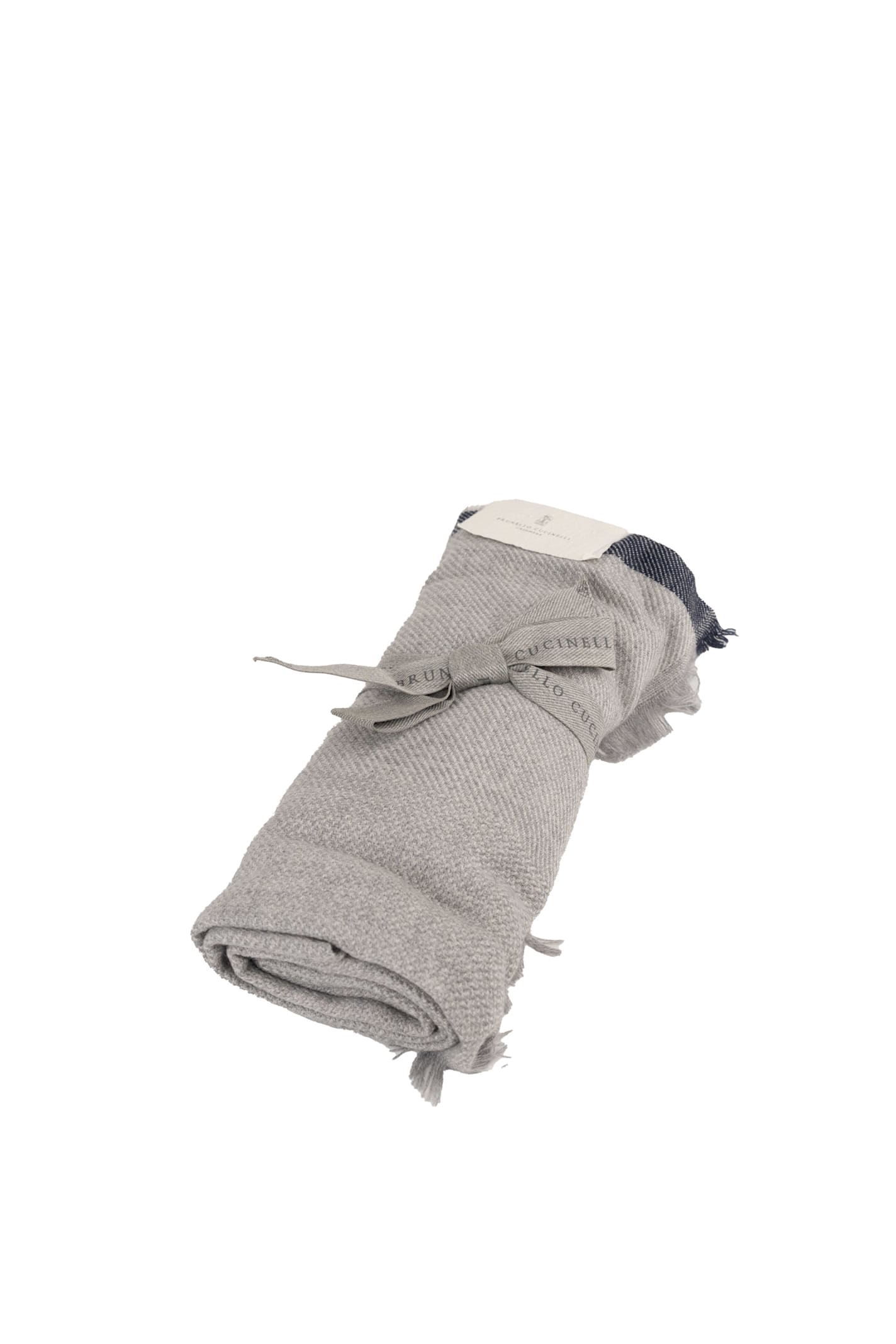 Shop Brunello Cucinelli Wool And Cashmere Scarf In Grigio Perla/marina/tortora