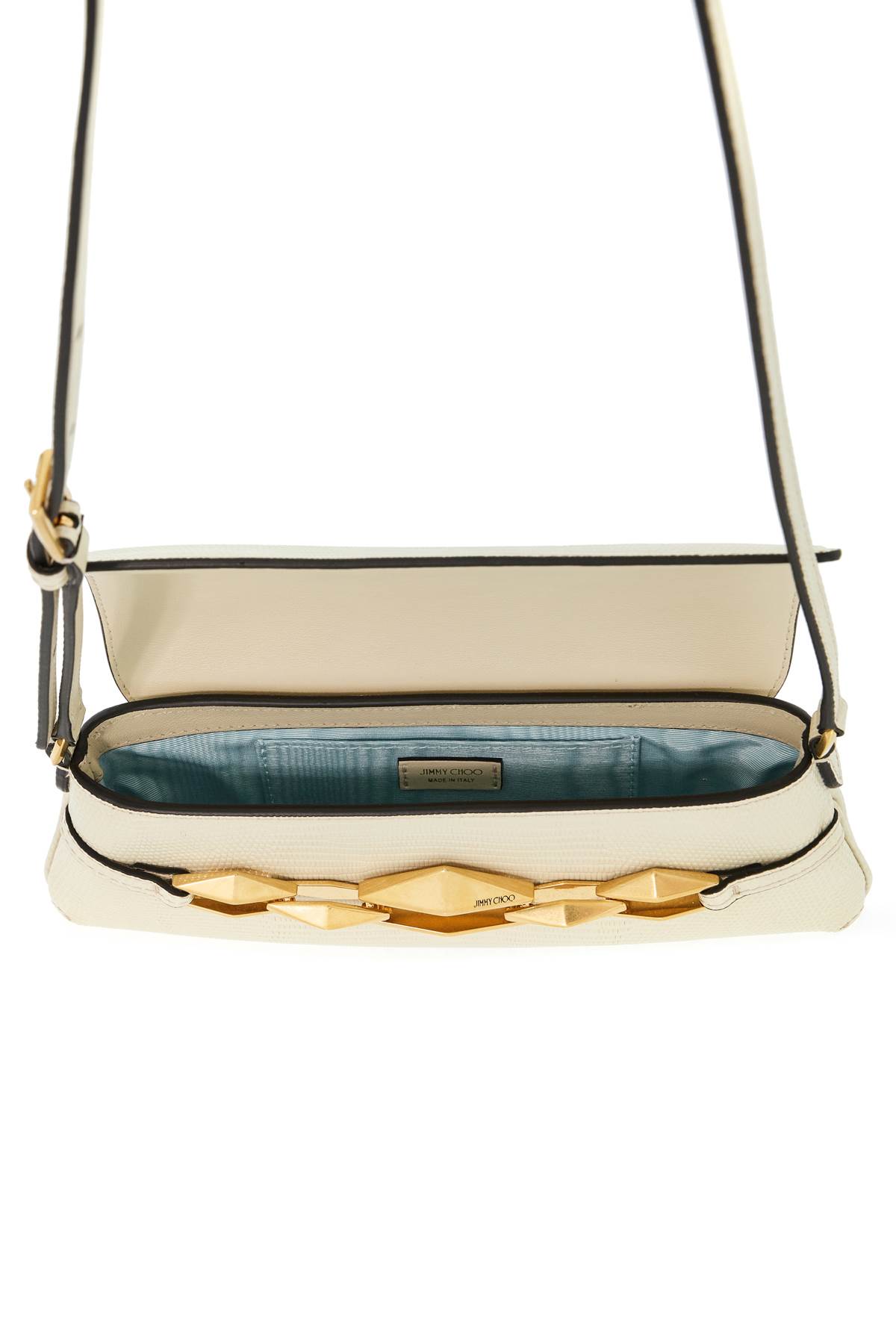 Shop Jimmy Choo Leather Lizard Print Diamond Shoulder Bag In Bamboo Gold