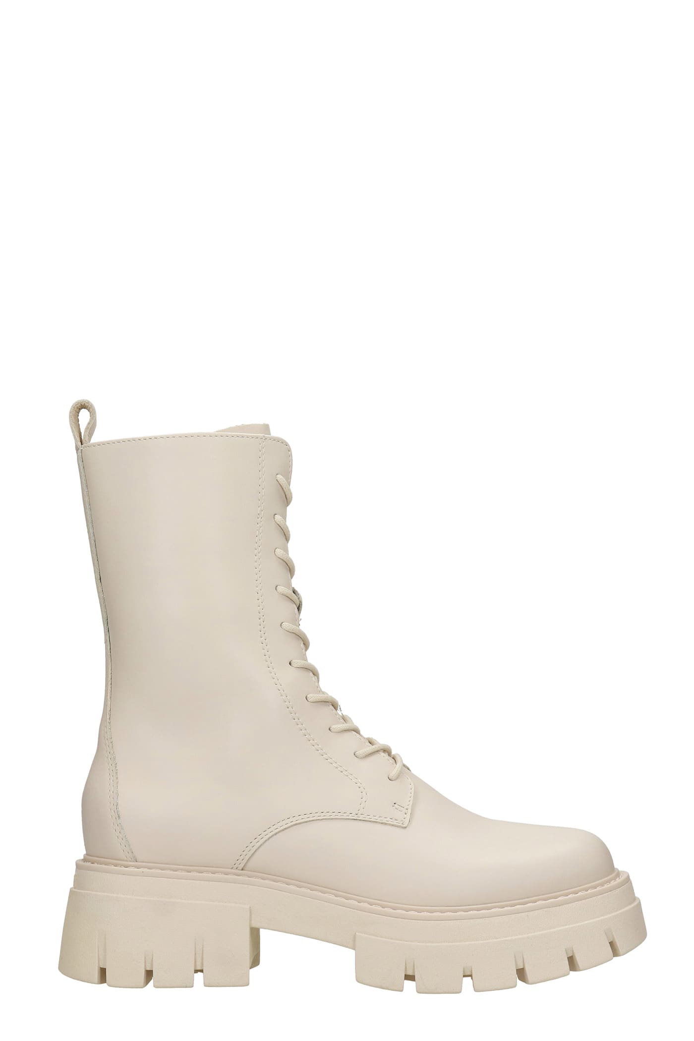 Ash Liam Combat Boots In Beige Leather