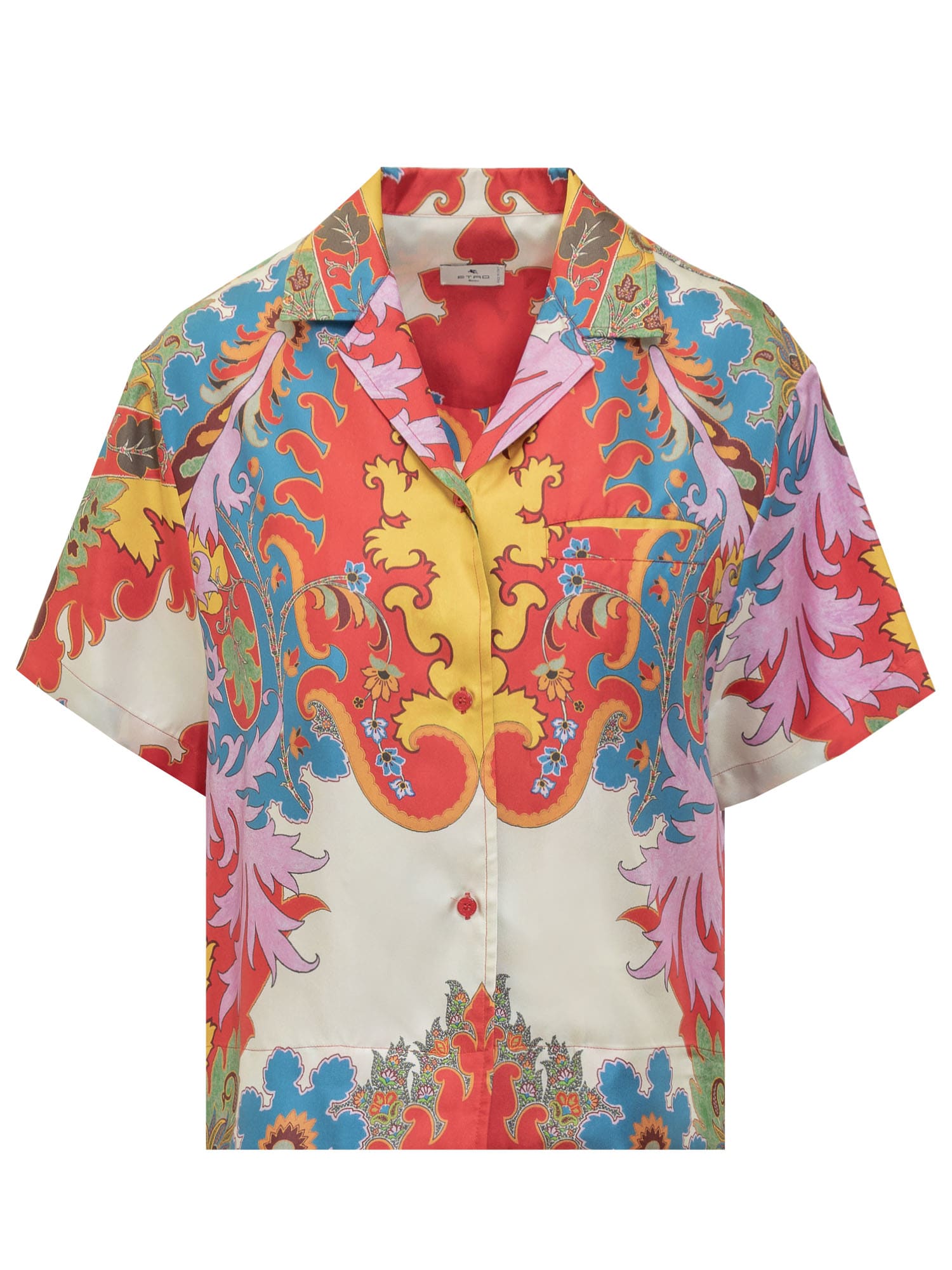 Etro Silk Shirt Collared Neck Colorful Print In Fantasia