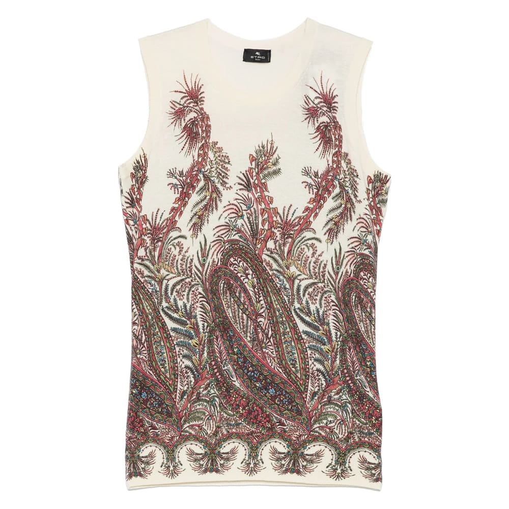 Etro , Silk And Cashmere Top With Placed Print, Woman, Multicolour, Size 50 In Neutral