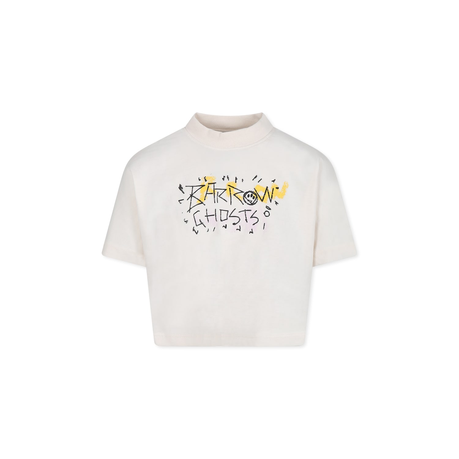 Barrow Ivory T-shirt For Girl With Smile And Writing In Ivory