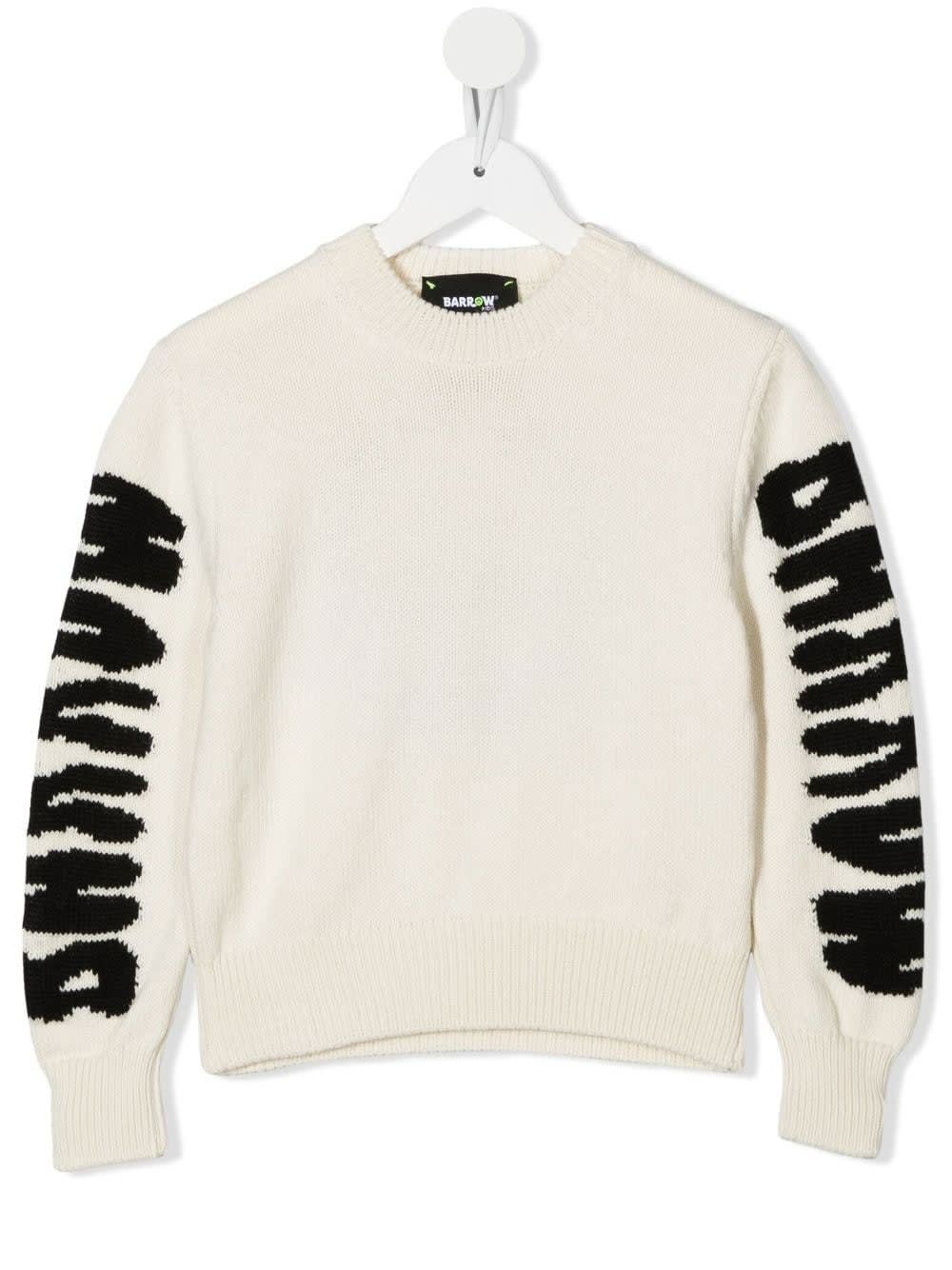 Barrow Kids White Sweater With Inlaid Logo On The Sleeves