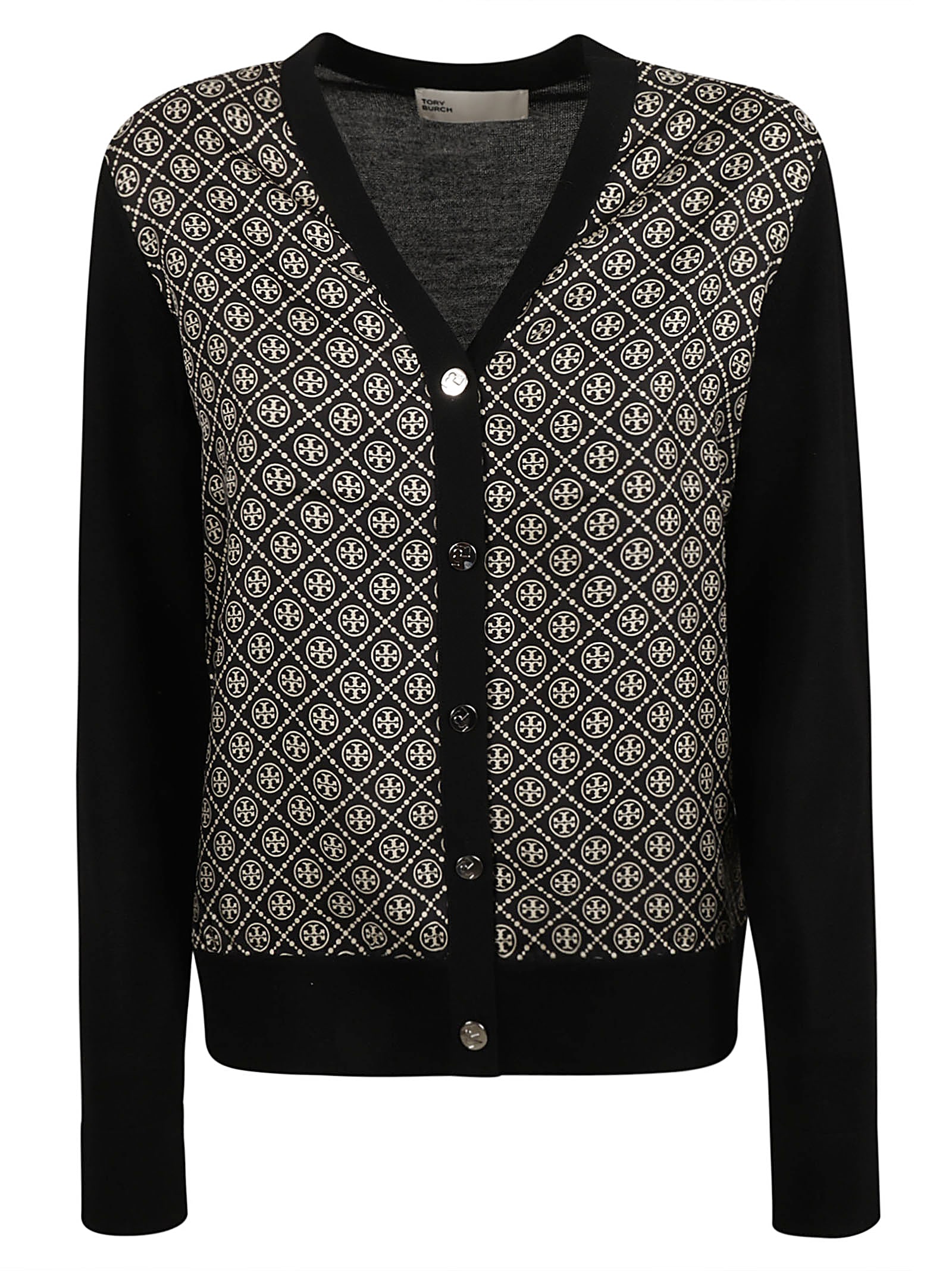 Shop Tory Burch Monogram Patterned Cardigan In Black