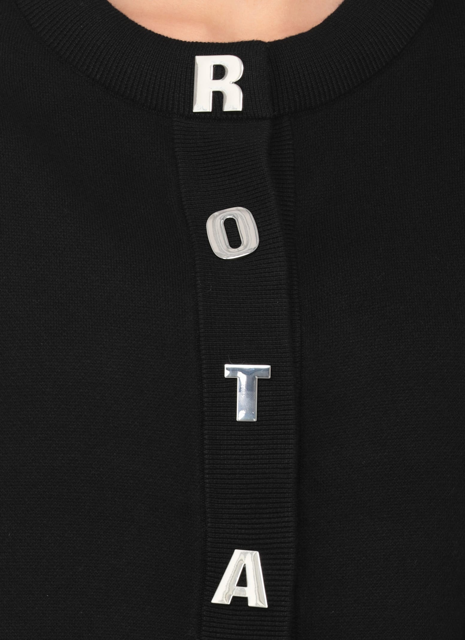 Rotate Birger Christensen Rotate Cropped Black Sweater With Padded Shoulders And Button Embellishments In Black