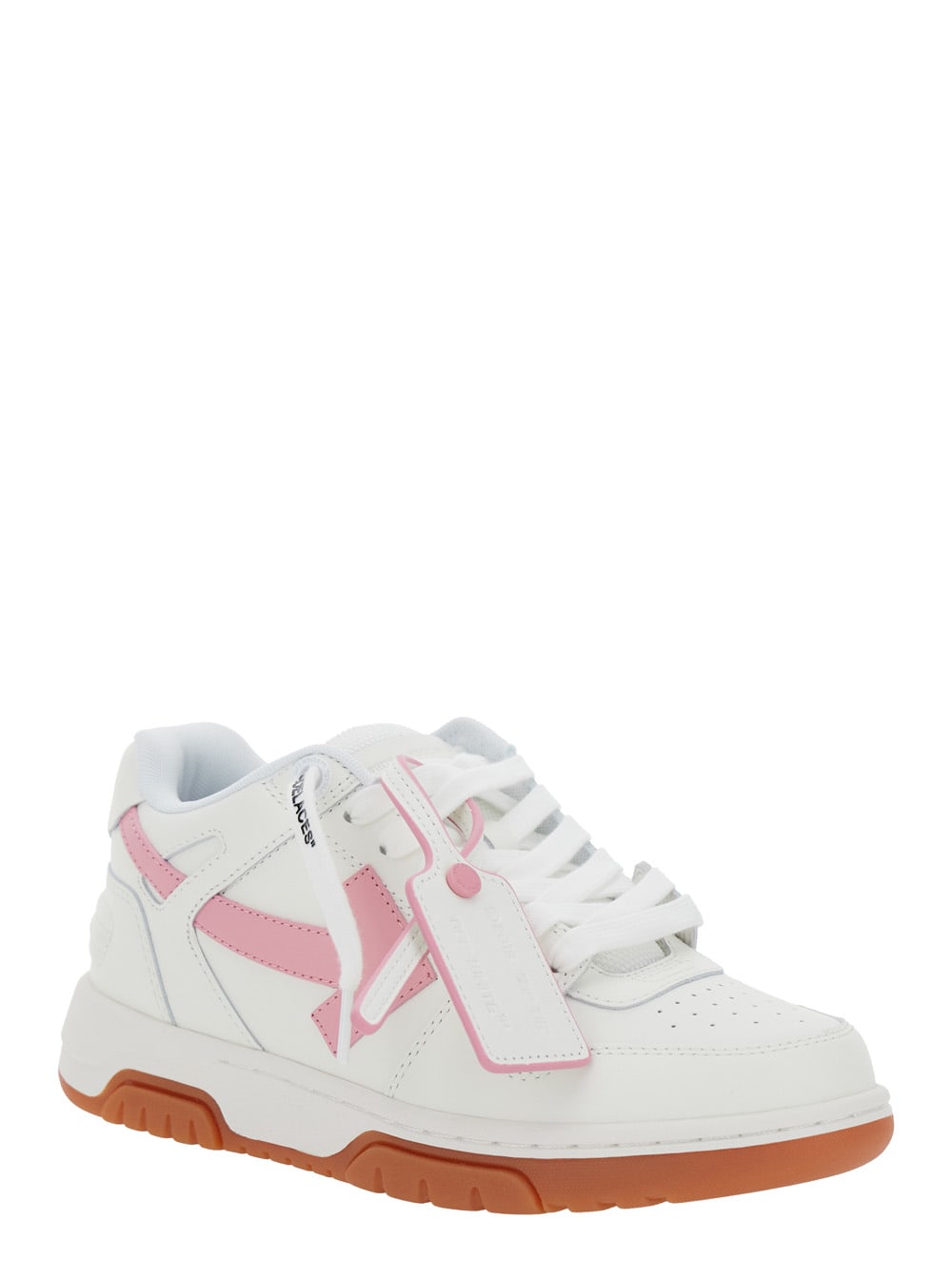 Shop Off-white Out Of Office White And Pink Low Top Sneakers With Arrow Motif In Leather Woman