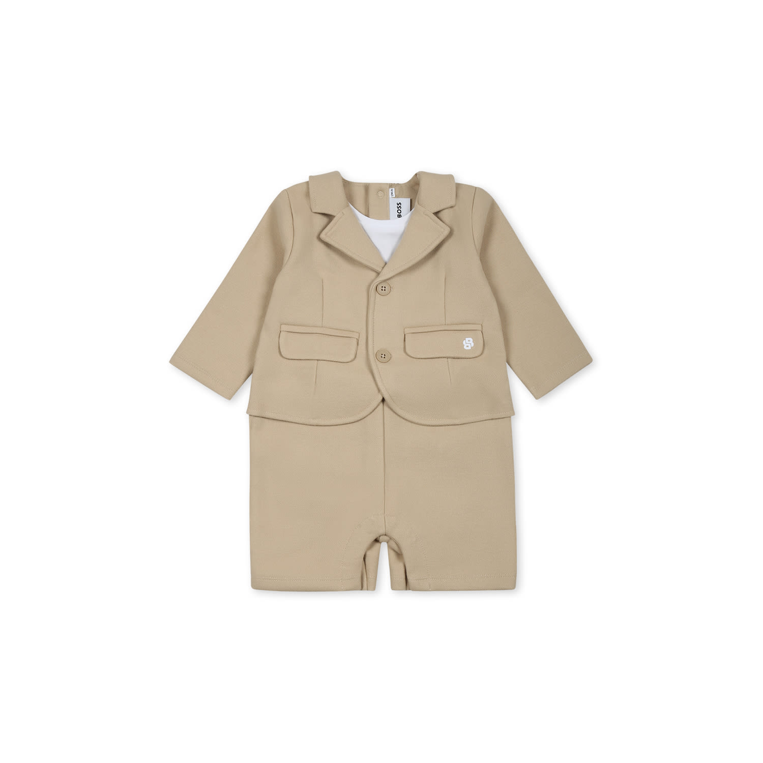 Hugo Boss Beige Romper For Baby Boy With Logo In Beige