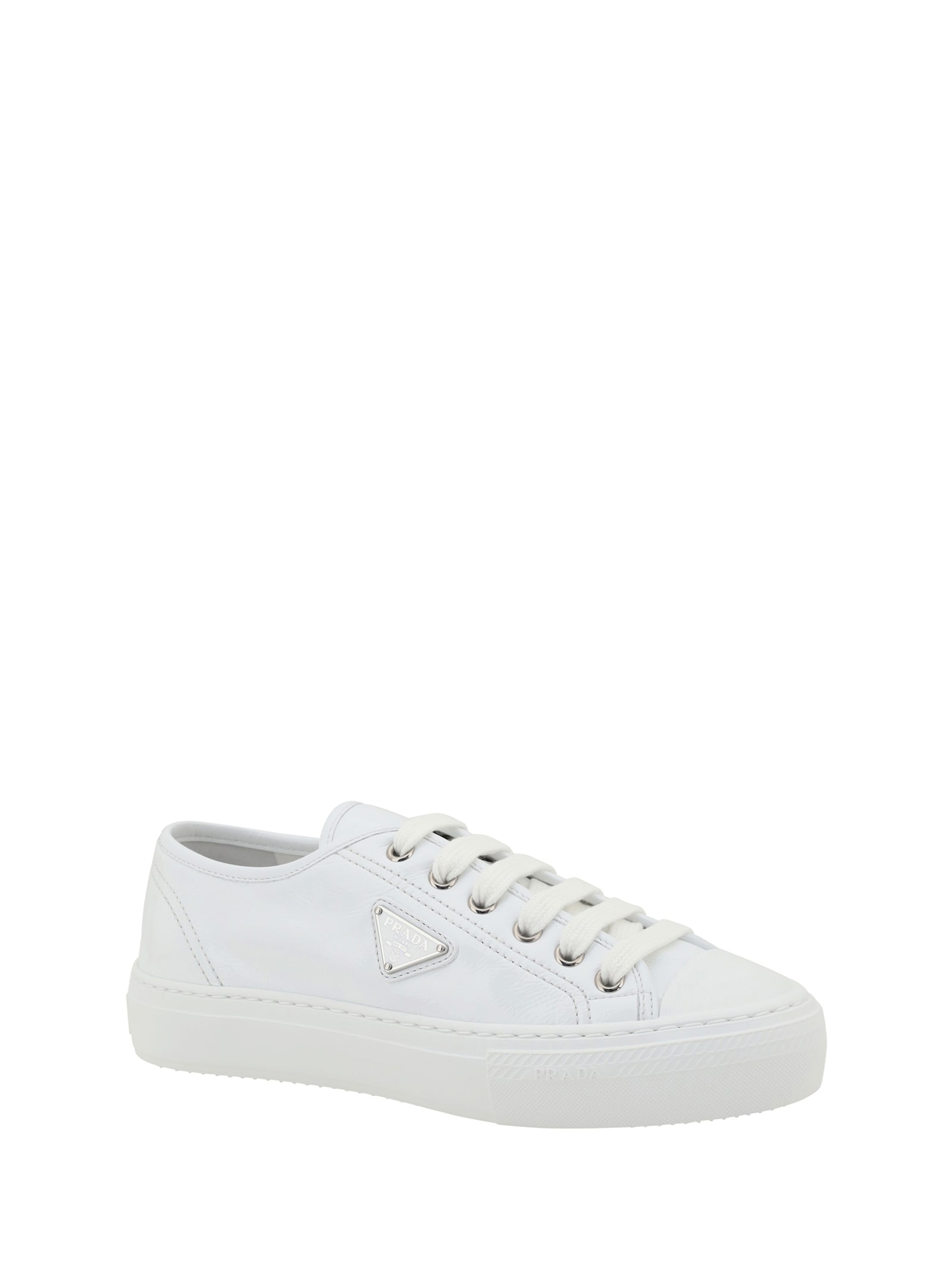 Prada Downtown Patent Leather Low-top Sneakers In Bianco