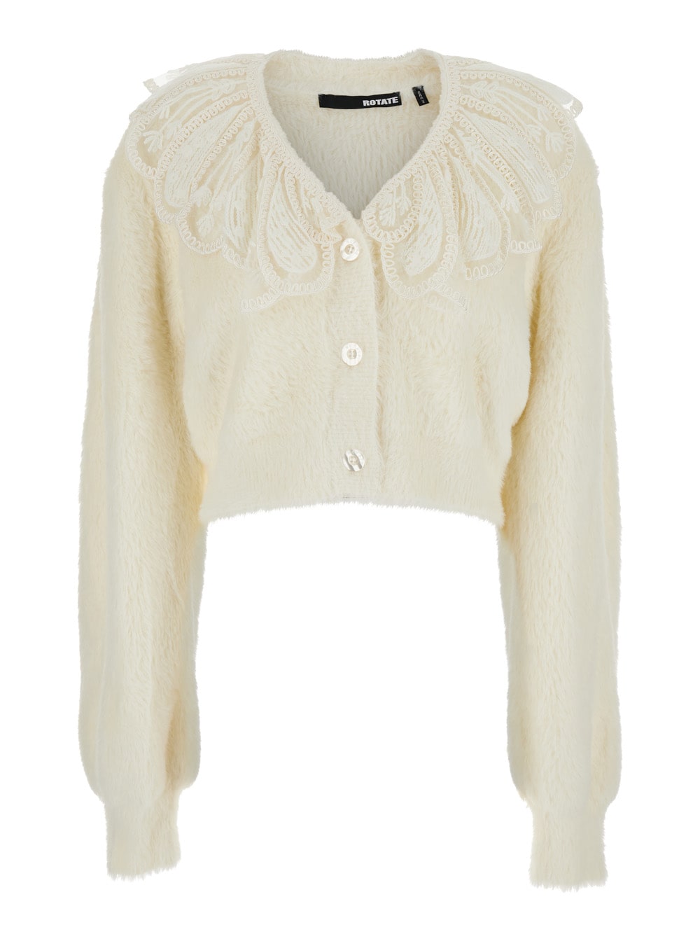 Shop Rotate Birger Christensen Lace Collar Knit Cardigan In White