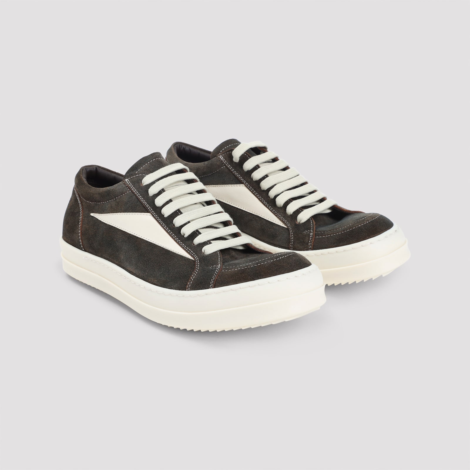 Rick Owens Indigo Blue Suede Leather Vintage Sneakers With Contrasting Details In Black