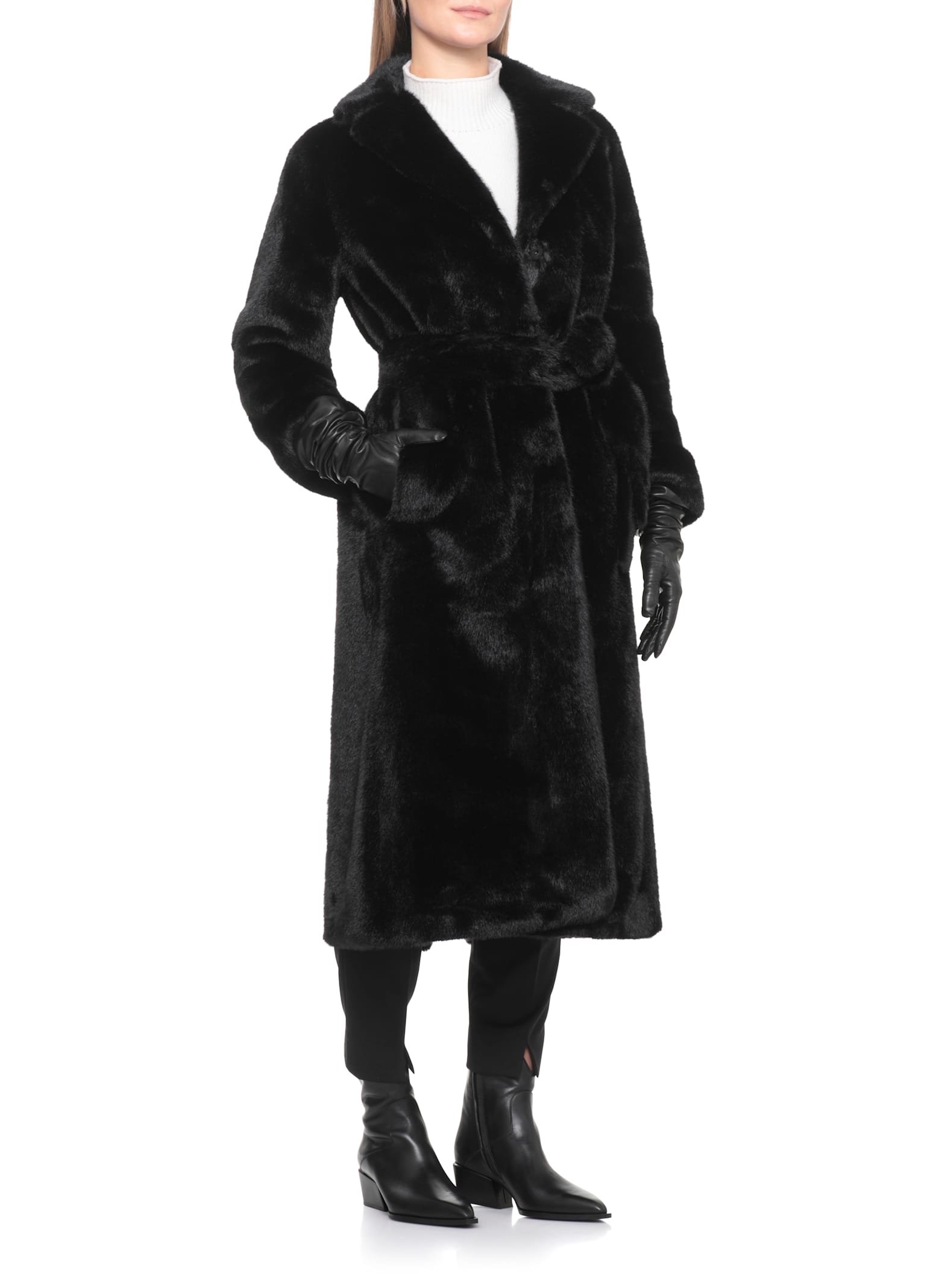 Valentini 1972 Synthetic Fur Coat In Black