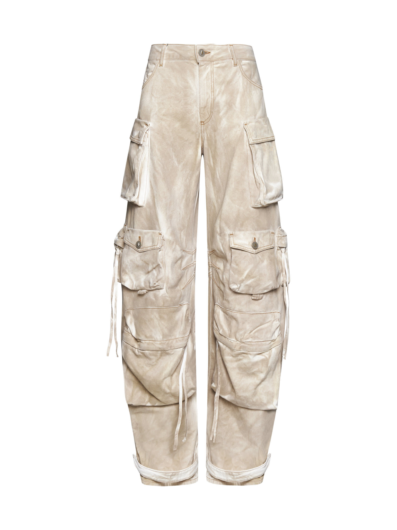 Attico Fern Low-rise Wide-leg Cargo Jeans In Beige