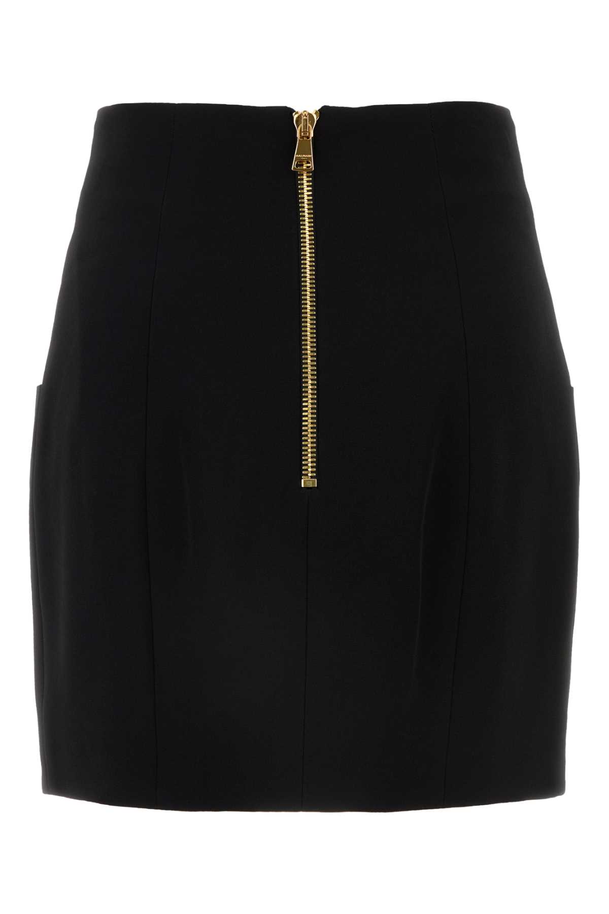 Shop Balmain Black Crepe Mini Skirt In Noir