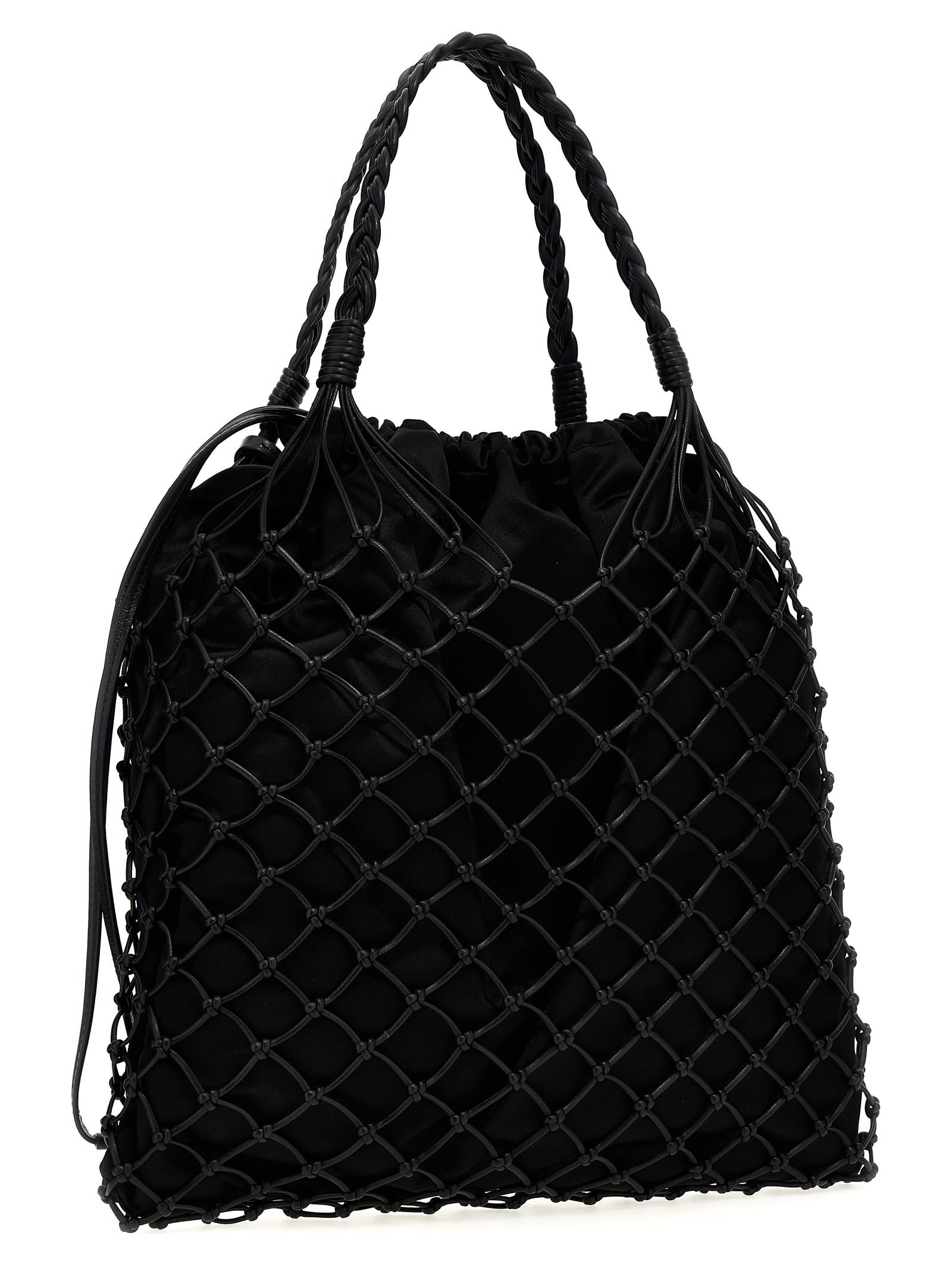 Shop Moschino Woven Nappa Leather Shopping Bag In Black