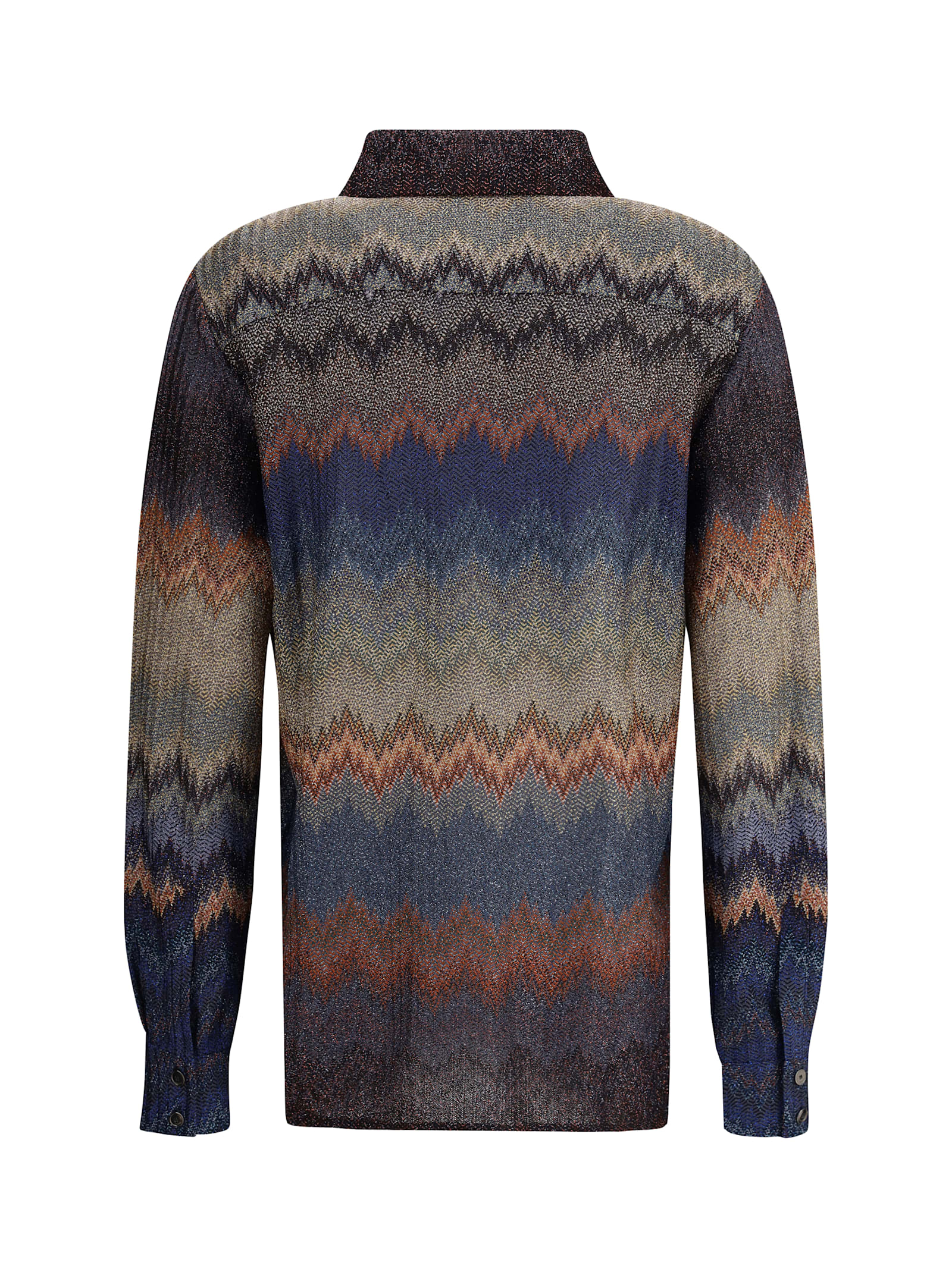 Missoni Womens Blue Tones On Dark Base Chevron Long-sleeves Woven Shirt In Multi