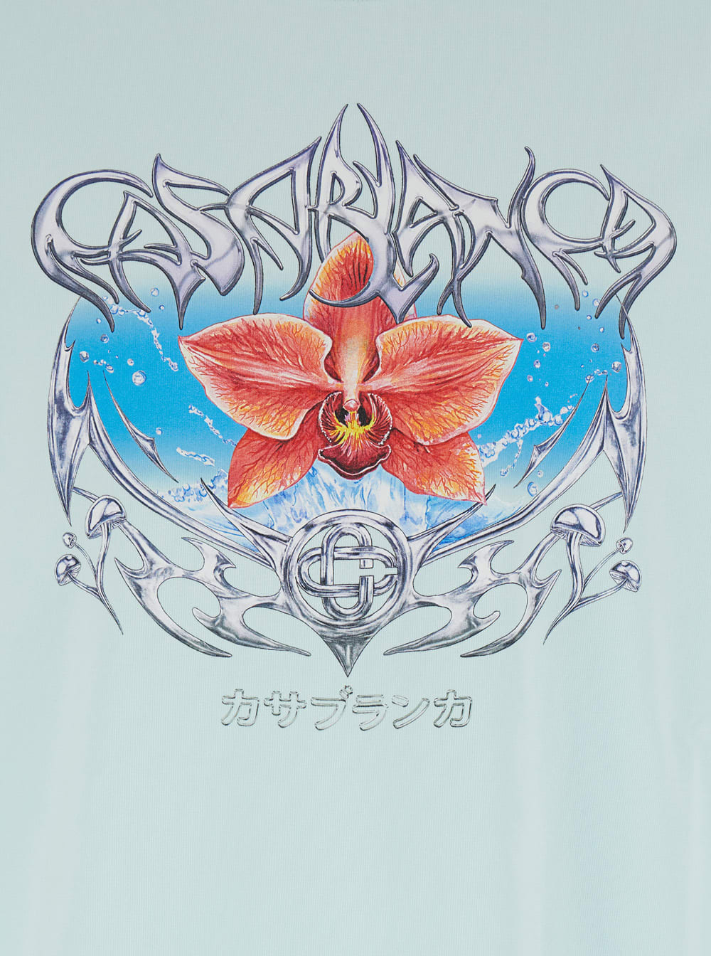 Casablanca Blades Light Blue Crewneck T-shirt With Maxi Print On The Front In Cotton Jersey Man In Blue