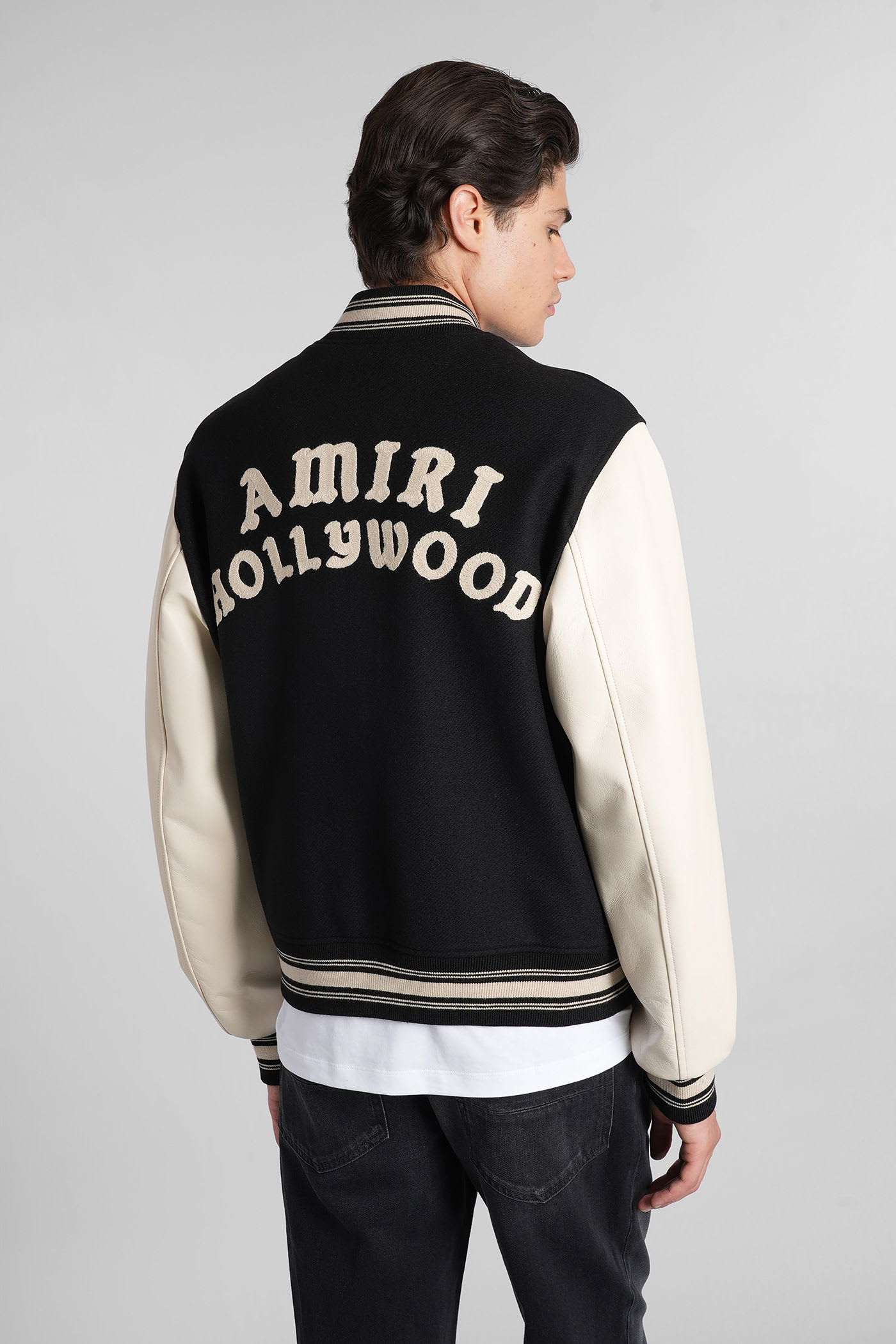 Amiri Varsity Jacket With White Contrasting Sleeves And Embroidered Detailing In Multi