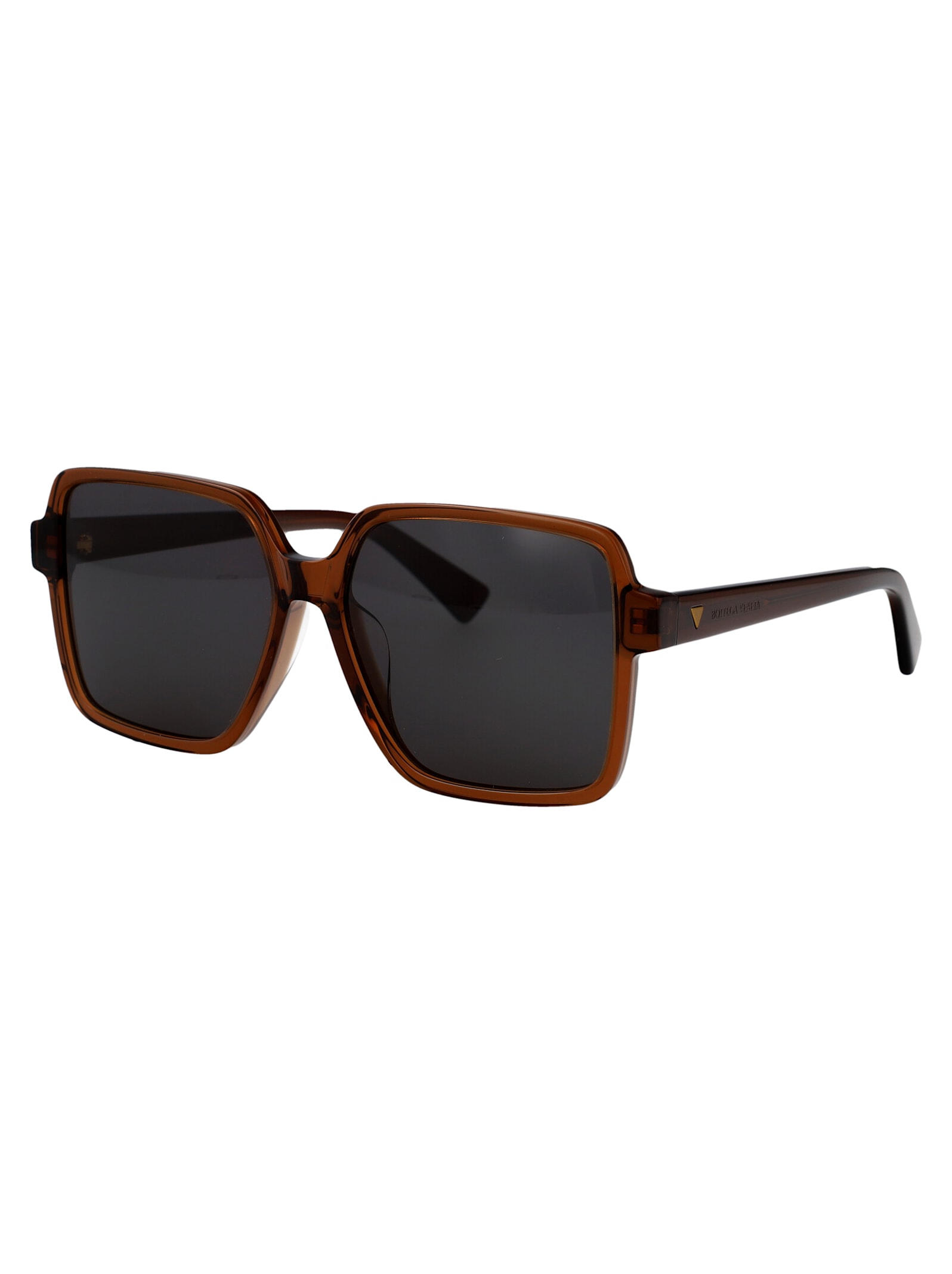 Bottega Veneta Brown-brown-grey Acetate Sunglasses In Black