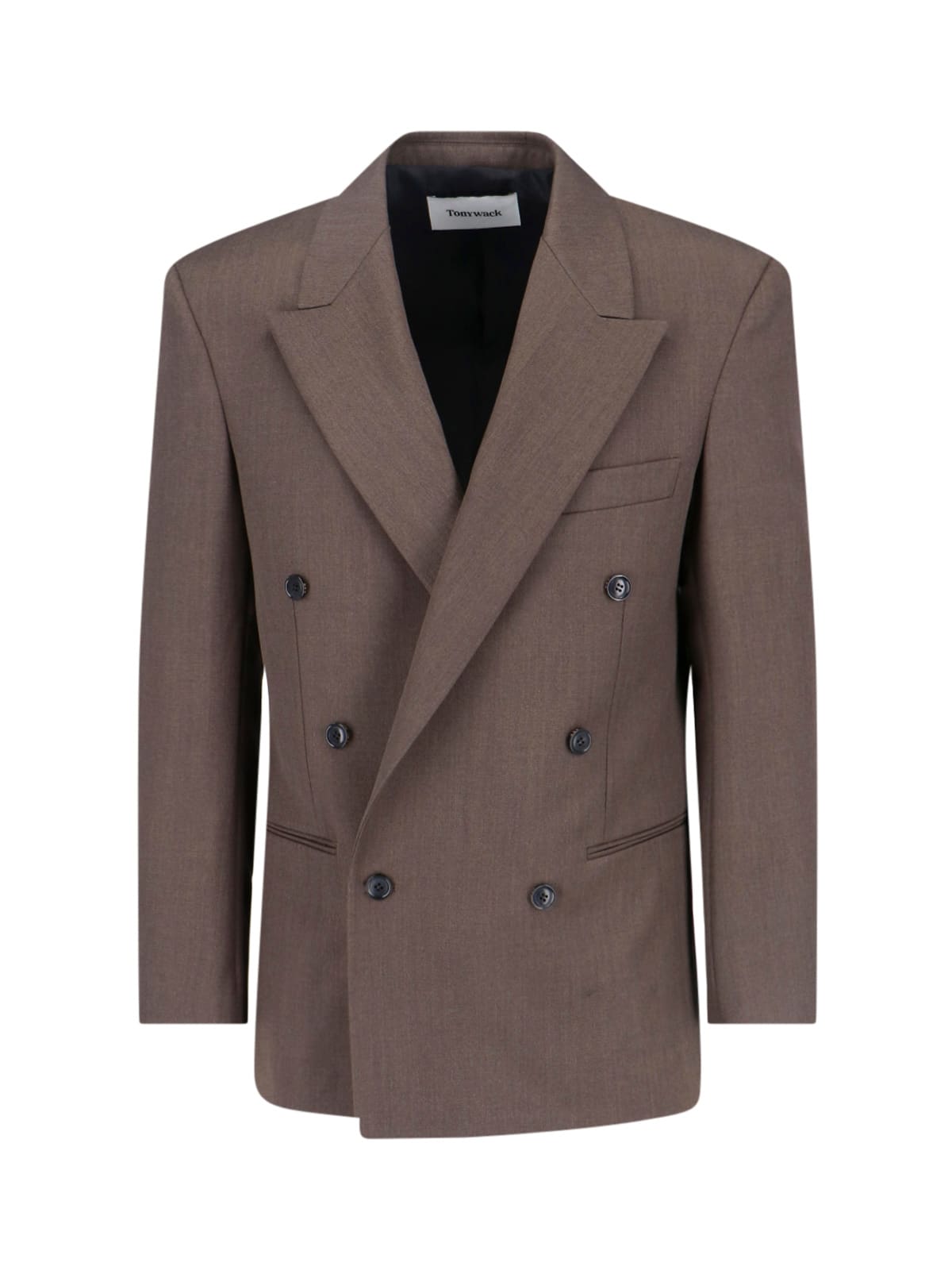Tonywack Double-breasted Notch Lapel Blazer And Pockets In Brown