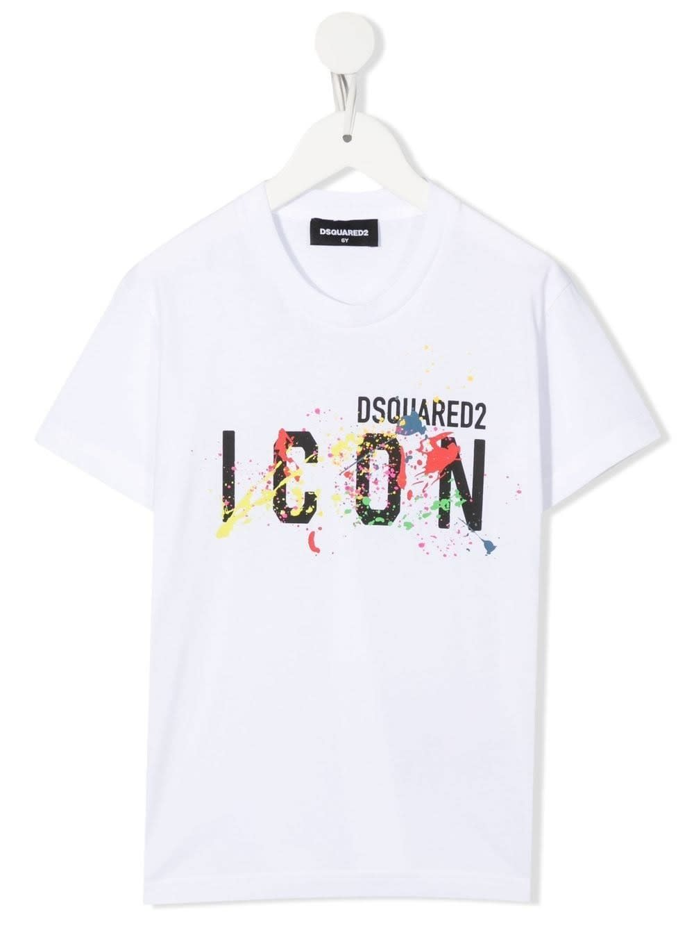 Dsquared2 Kids White Icon T-shirt With Multicoloured Spots