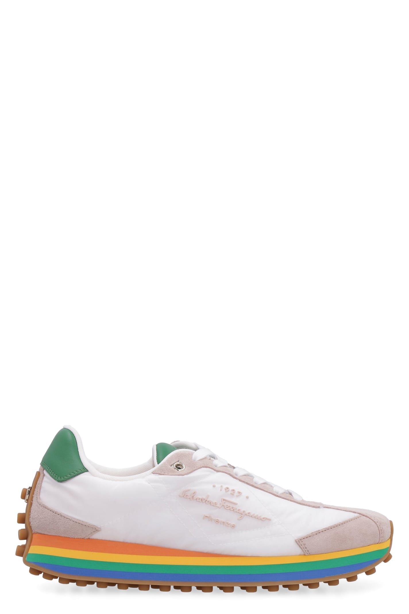 Ferragamo Iggy Rainbow-heel Retro Sneakers In White