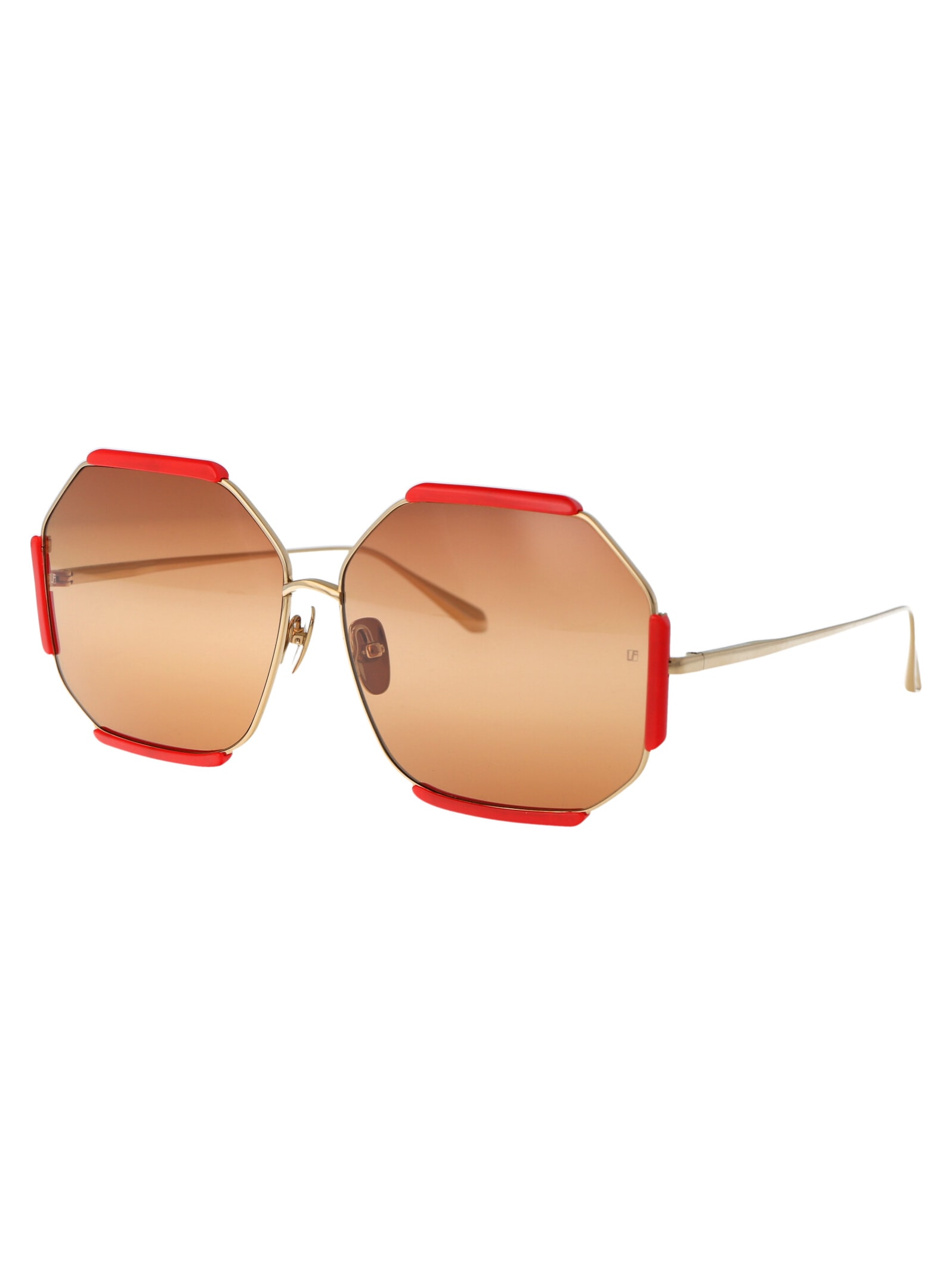 Shop Linda Farrow Margot Sunglasses In Lightgold/teracotta/orangegrad