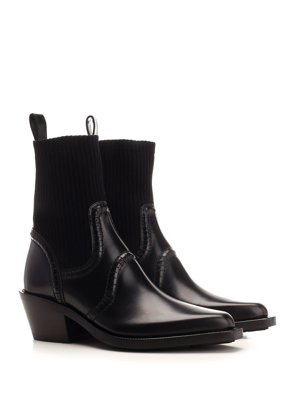 Chloé Nellie 50 Knitted-sock Leather Ankle Boots In Black