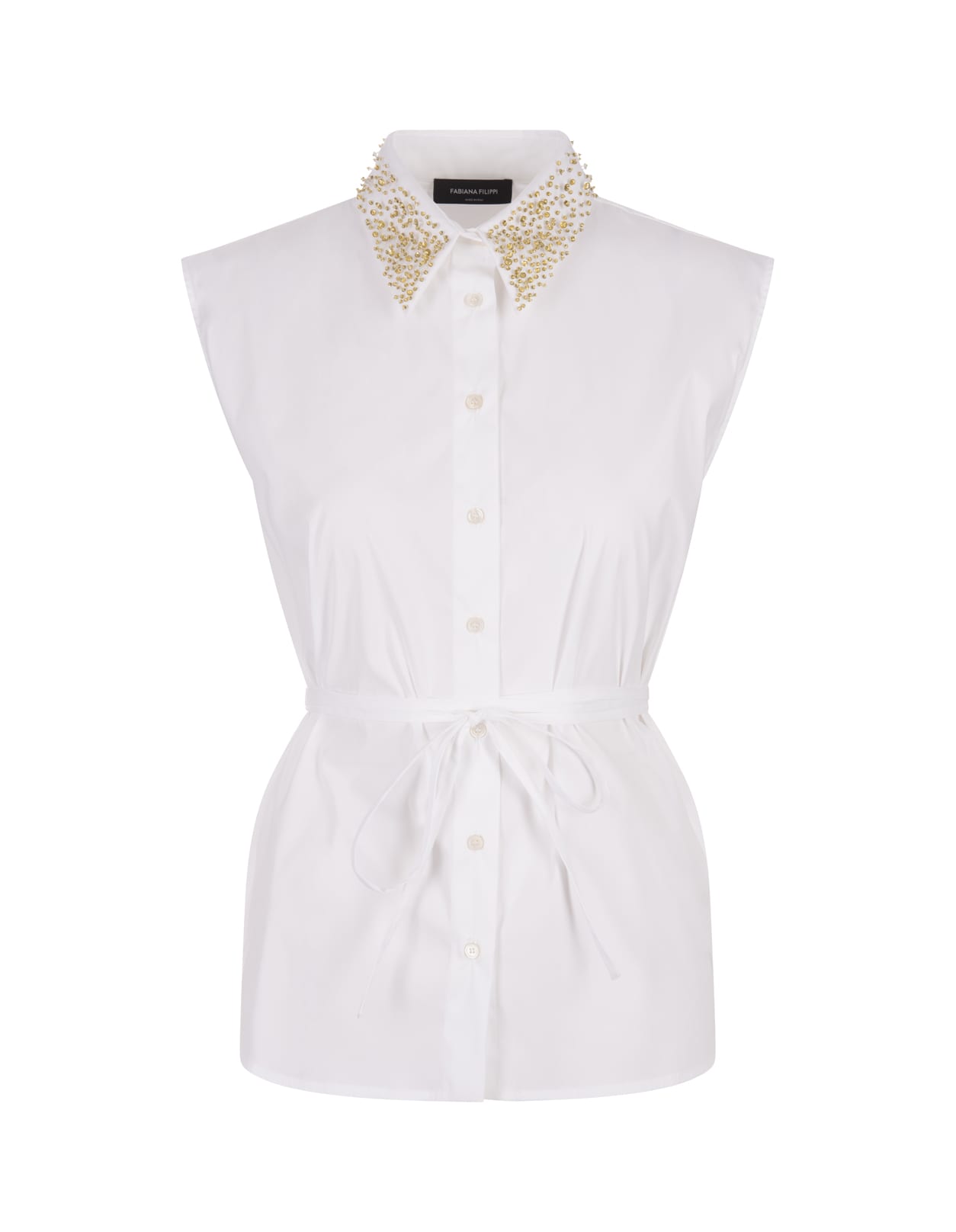 Fabiana Filippi White Sleeveless Shirt With Jewelled Collar