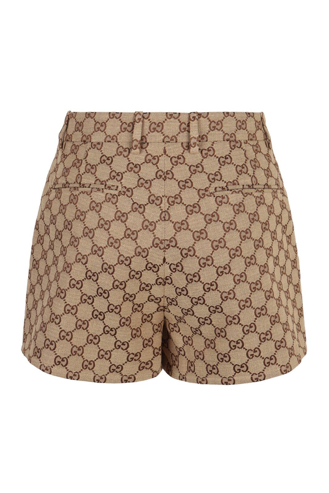 Shop Gucci Gg Shorts In Camel Ebony Mix